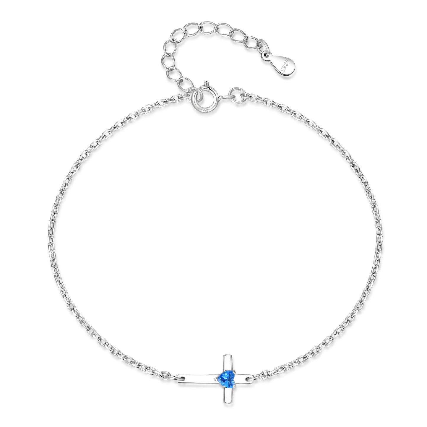 HESHPAWS S925 Sterling Silver Cross Bracelet for Women ,Adjustable Religious Birthstone cross bracelet Gift for Women （with Gift Box)