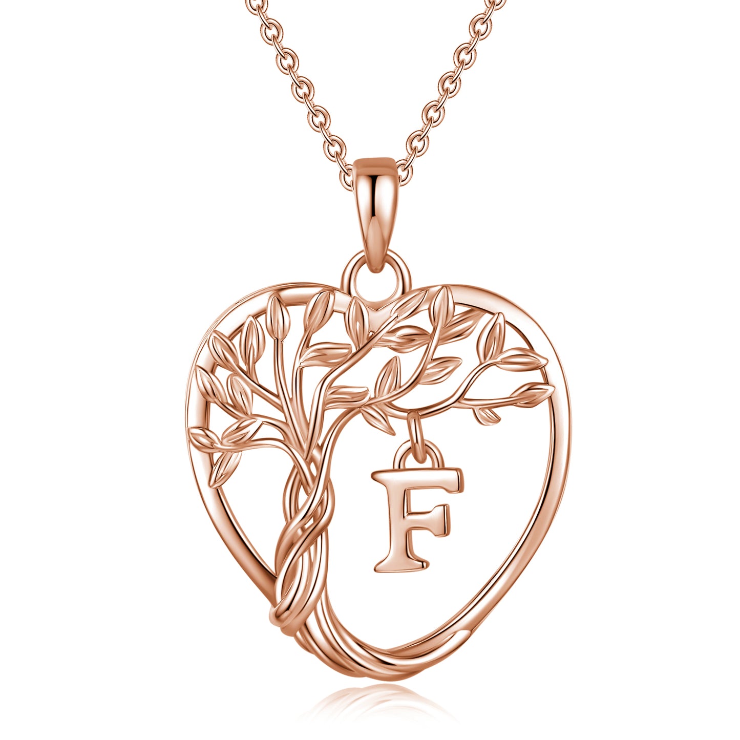 Heshpaws Heart Pendant Necklace Custom Initial Letter Tree Shaped Charm Pendant Jewelry for Women, Gift for Mom Daughter Wife
