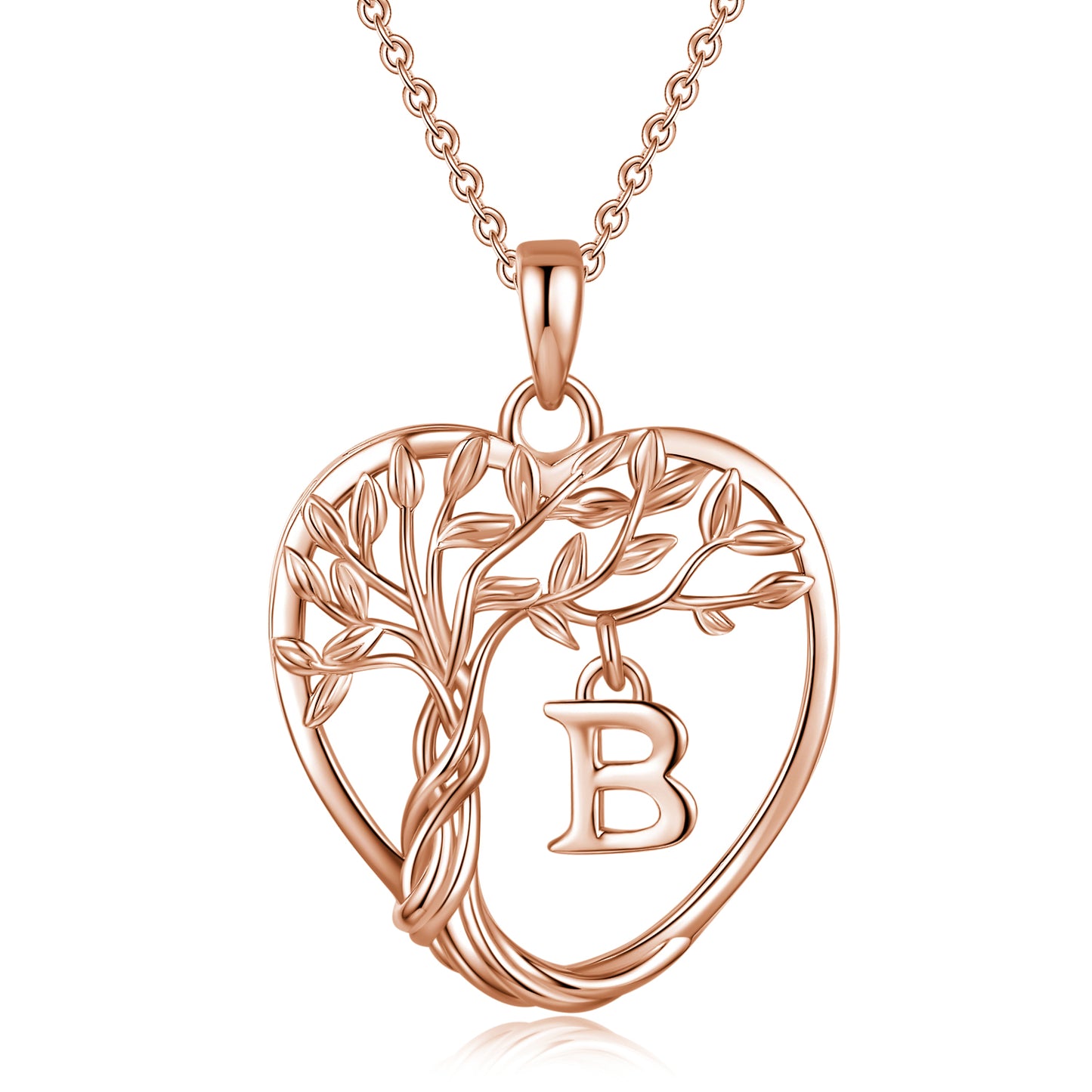 Heshpaws Heart Pendant Necklace Custom Initial Letter Tree Shaped Charm Pendant Jewelry for Women, Gift for Mom Daughter Wife