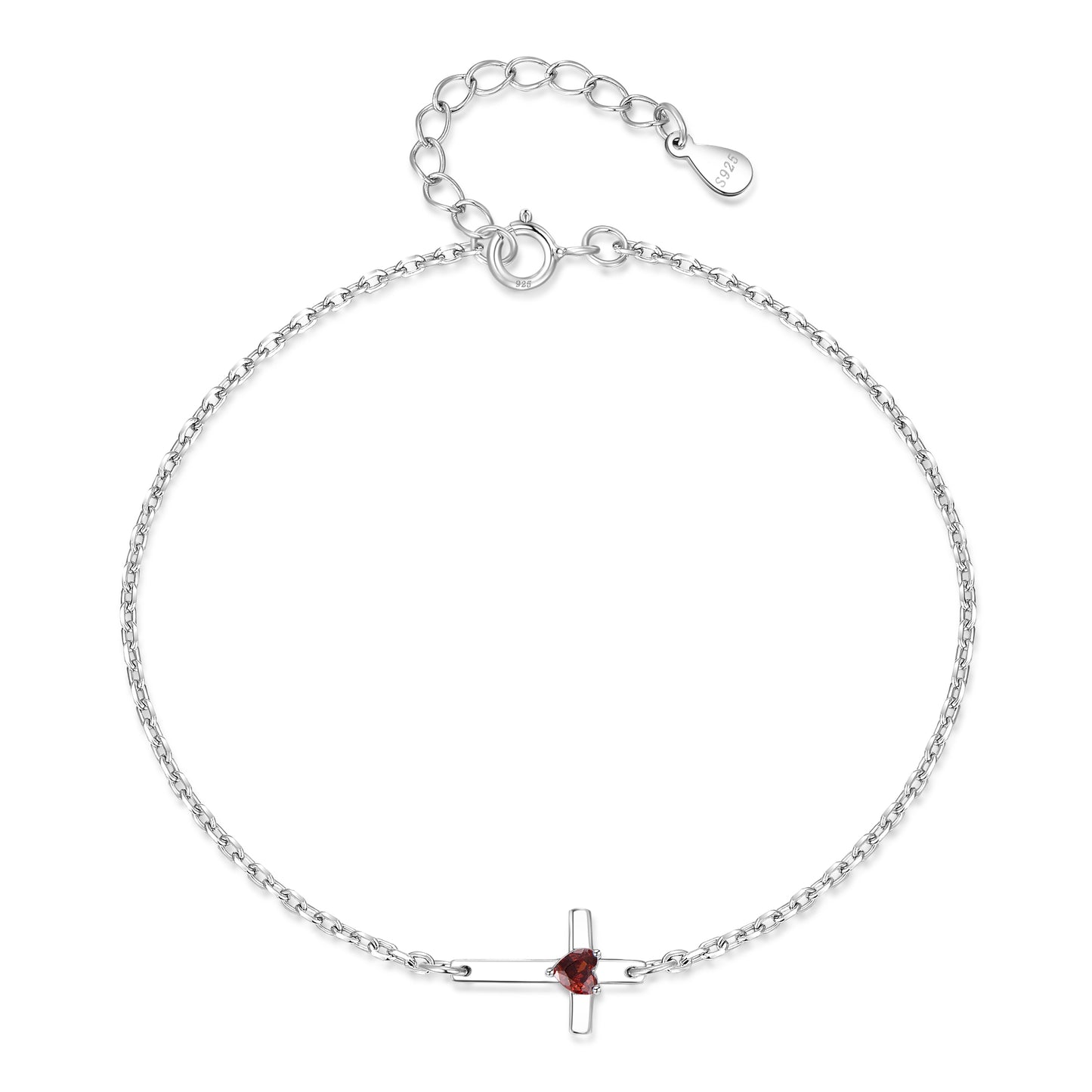 HESHPAWS S925 Sterling Silver Cross Bracelet for Women ,Adjustable Religious Birthstone cross bracelet Gift for Women （with Gift Box)