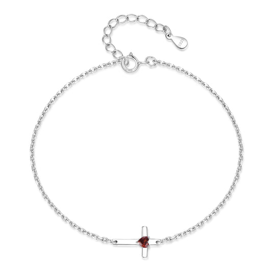 HESHPAWS S925 Sterling Silver Cross Bracelet for Women ,Adjustable Religious Birthstone cross bracelet Gift for Women （with Gift Box)
