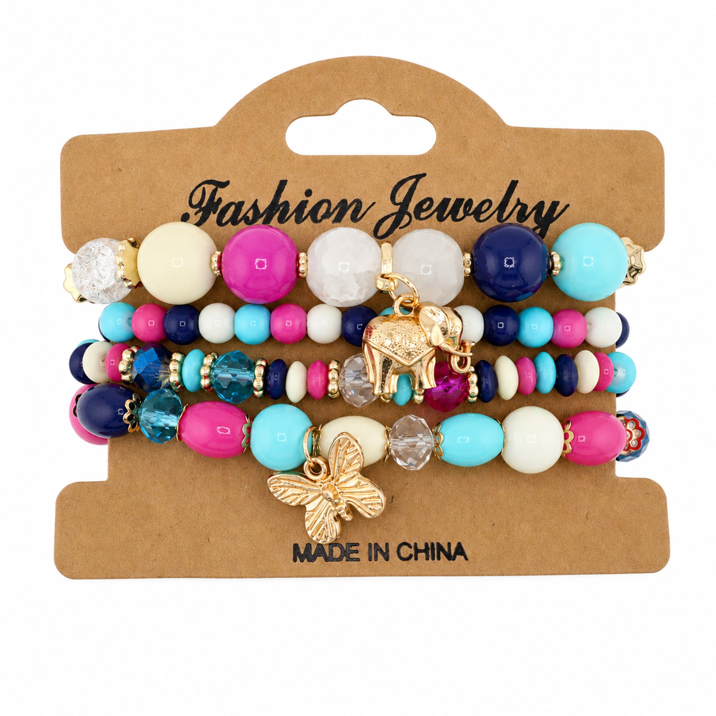 HESHPAWS 4 PCS Bohemian Stretch Anchor Bracelets Elephant Butterfly Retro Bracelets Suitable for Girls Women Gifts