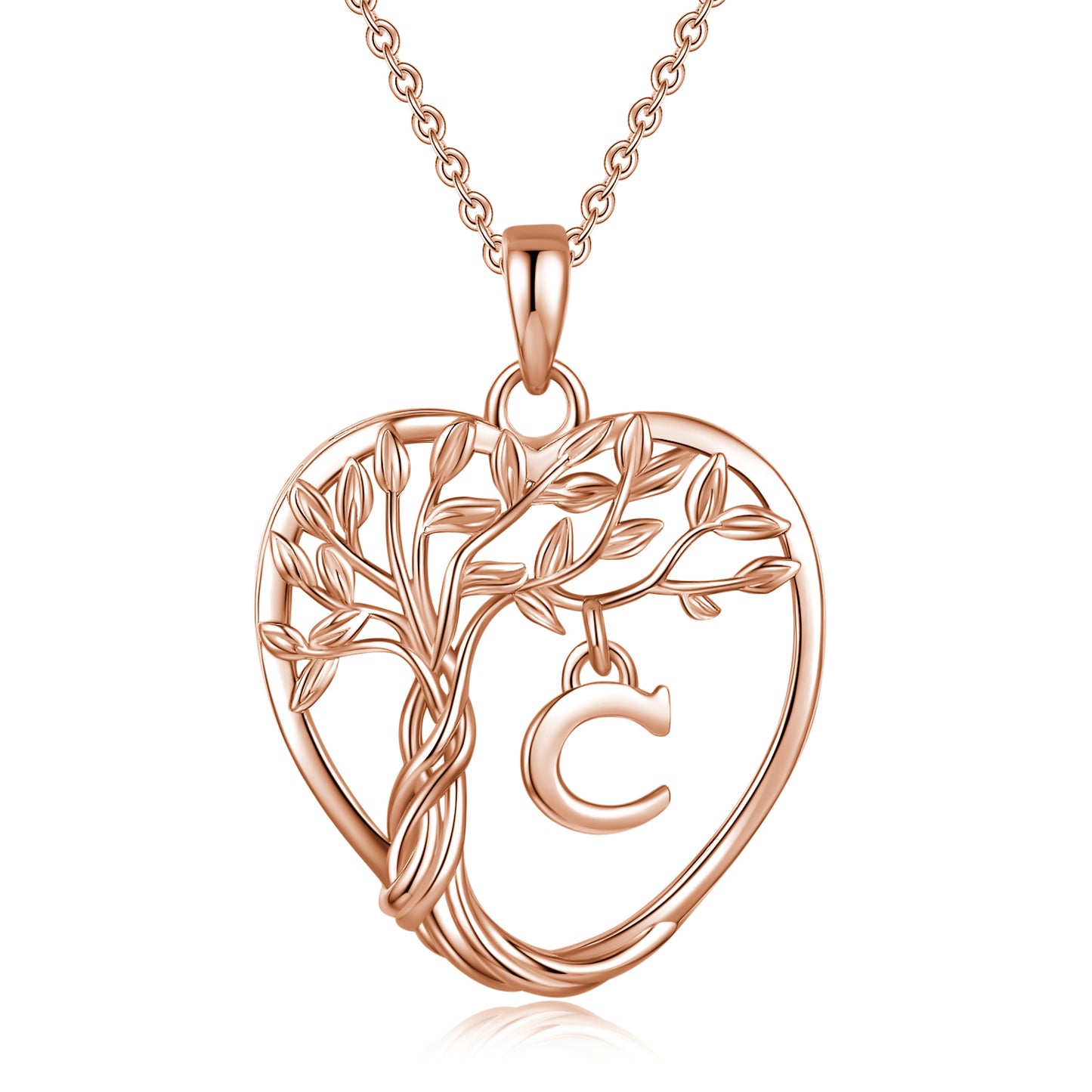 Heshpaws Heart Pendant Necklace Custom Initial Letter Tree Shaped Charm Pendant Jewelry for Women, Gift for Mom Daughter Wife