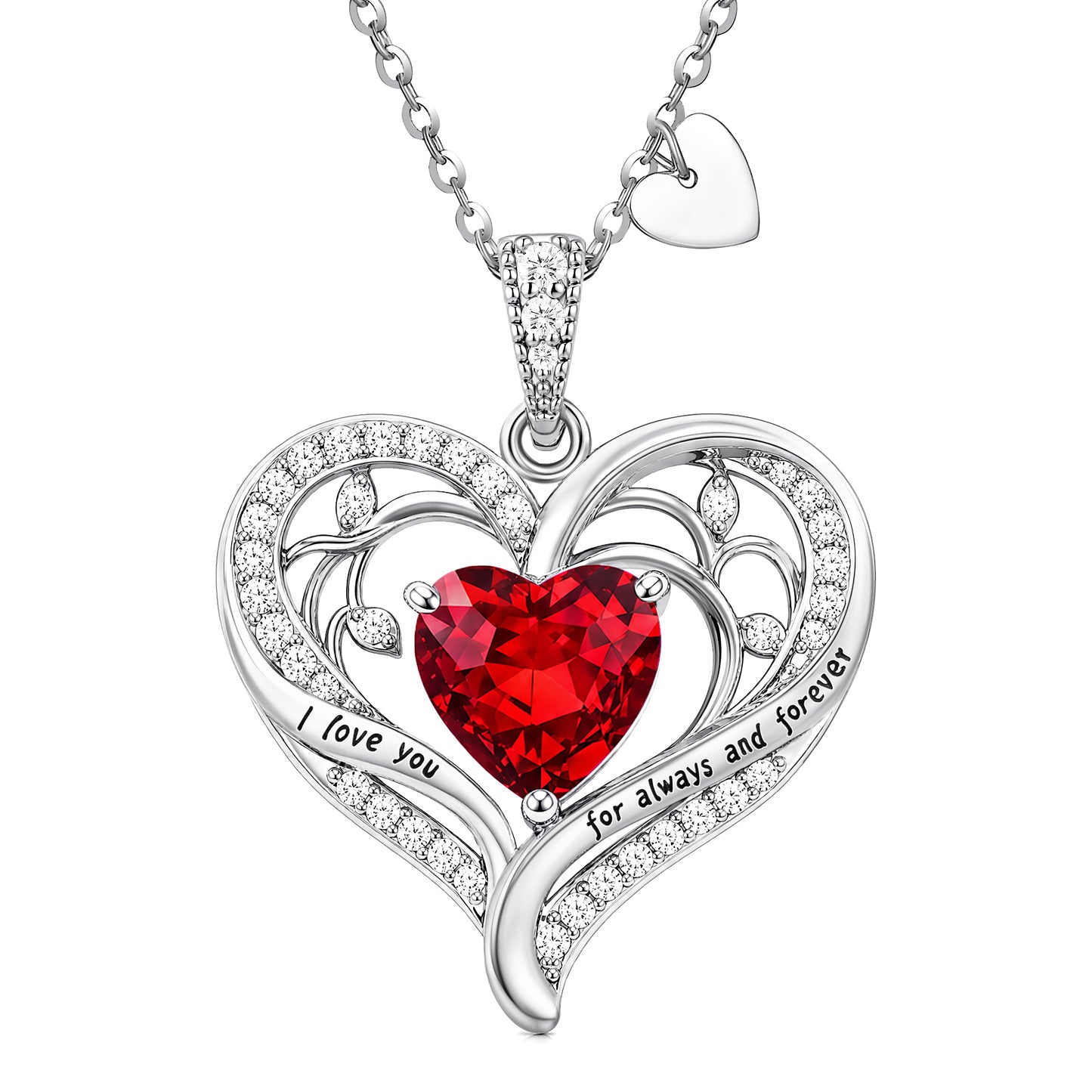 HESHPAWS Love Pendant Necklaces for Women With Birthstone Zirconia, Christmas Birthday Anniversary Jewelry Gift for Women Wife