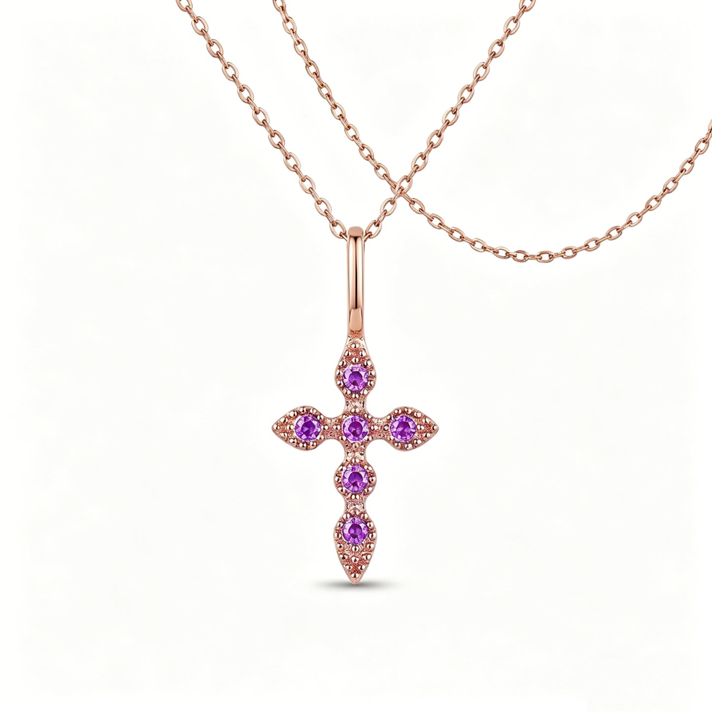 Heshpaws Birthstone Cross Necklace for Women Cubic Zirconia Pendant with Sparkle Christmas Birthday Gift for Mom Daughter Wife Choose Silver or Rose Gold