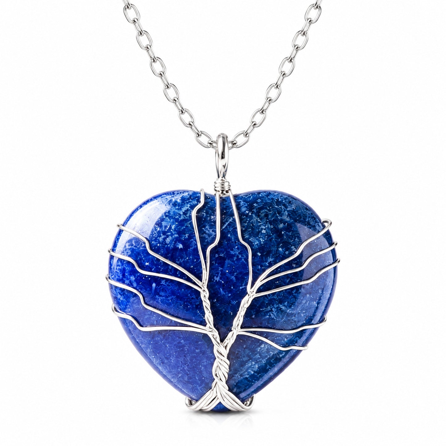 Heshpaws Birthstone Heart Pendant Necklace for Women, Wire Wrapped Stone Jewelry Gift for Her
