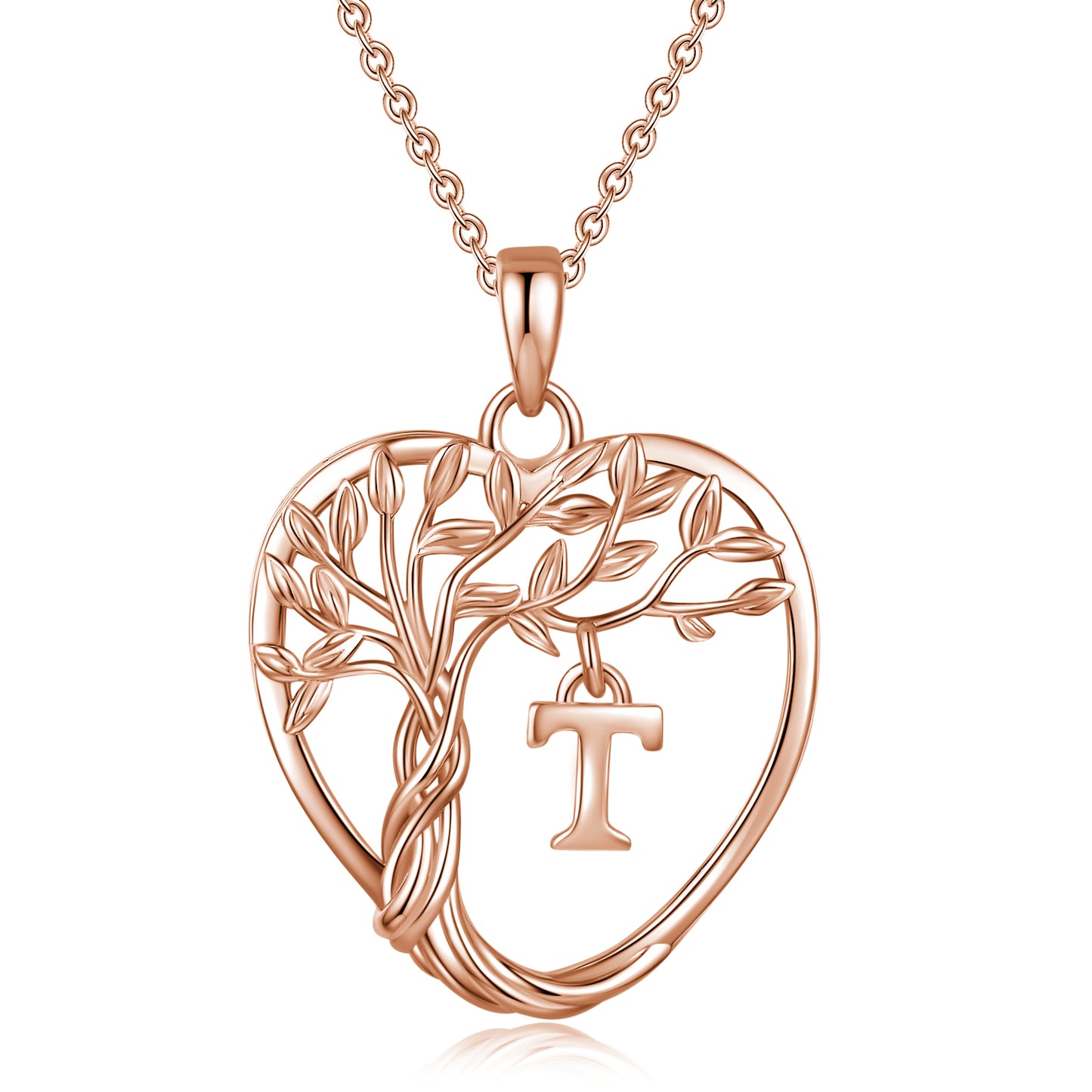 Heshpaws Heart Pendant Necklace Custom Initial Letter Tree Shaped Charm Pendant Jewelry for Women, Gift for Mom Daughter Wife