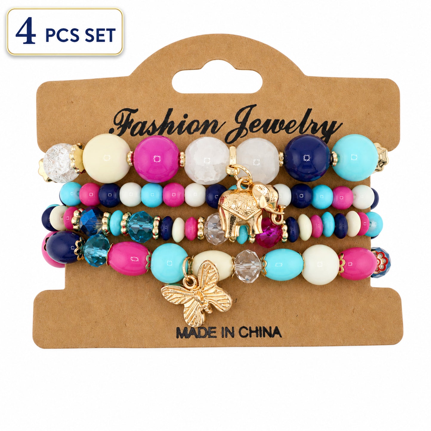 Heshpaws 4 PCS Bohemian Stretch Anchor Bracelets Elephant Butterfly Retro Bracelets，Jewelry Gift for Women