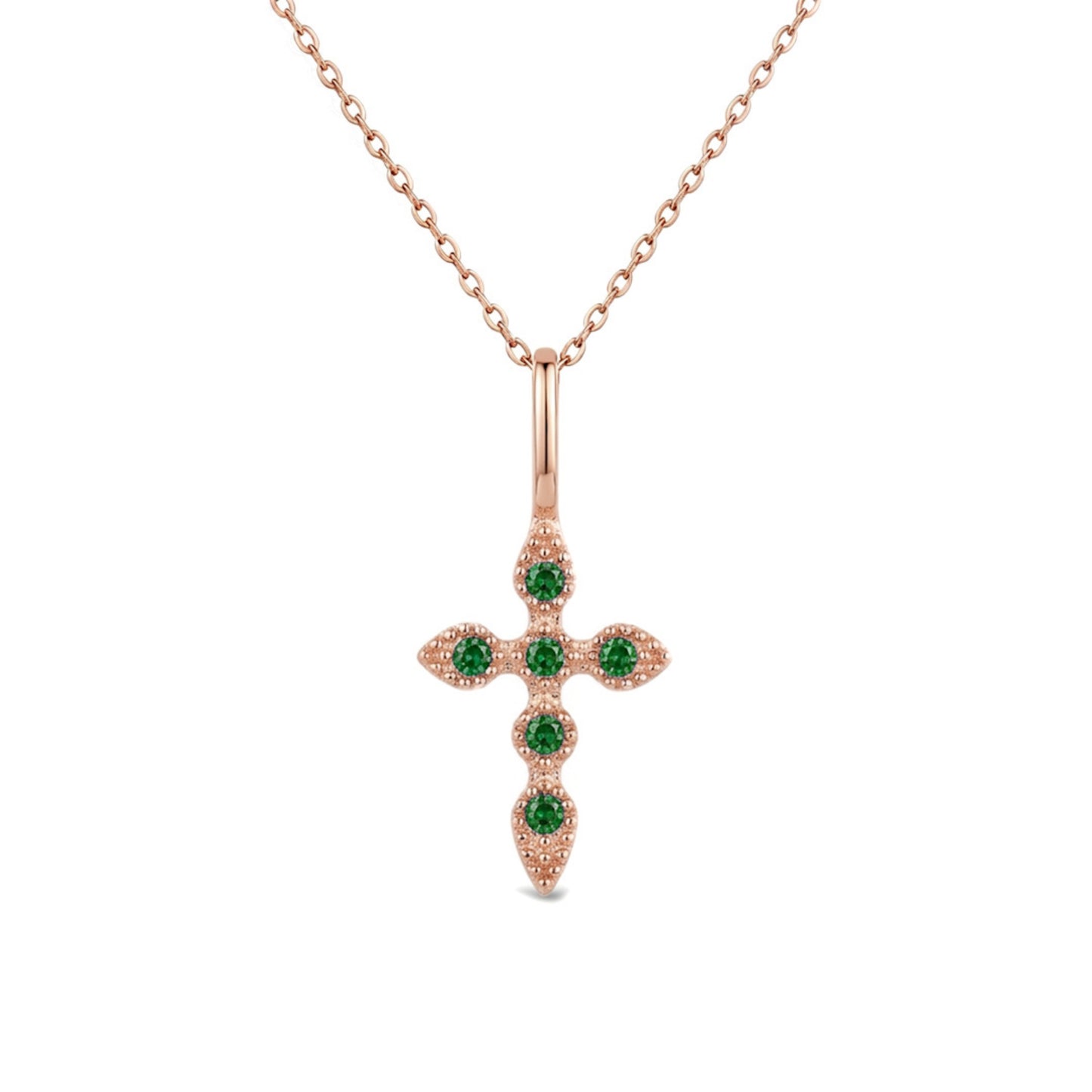 Heshpaws Birthstone Cross Necklace for Women Cubic Zirconia Pendant with Sparkle Christmas Birthday Gift for Mom Daughter Wife Choose Silver or Rose Gold