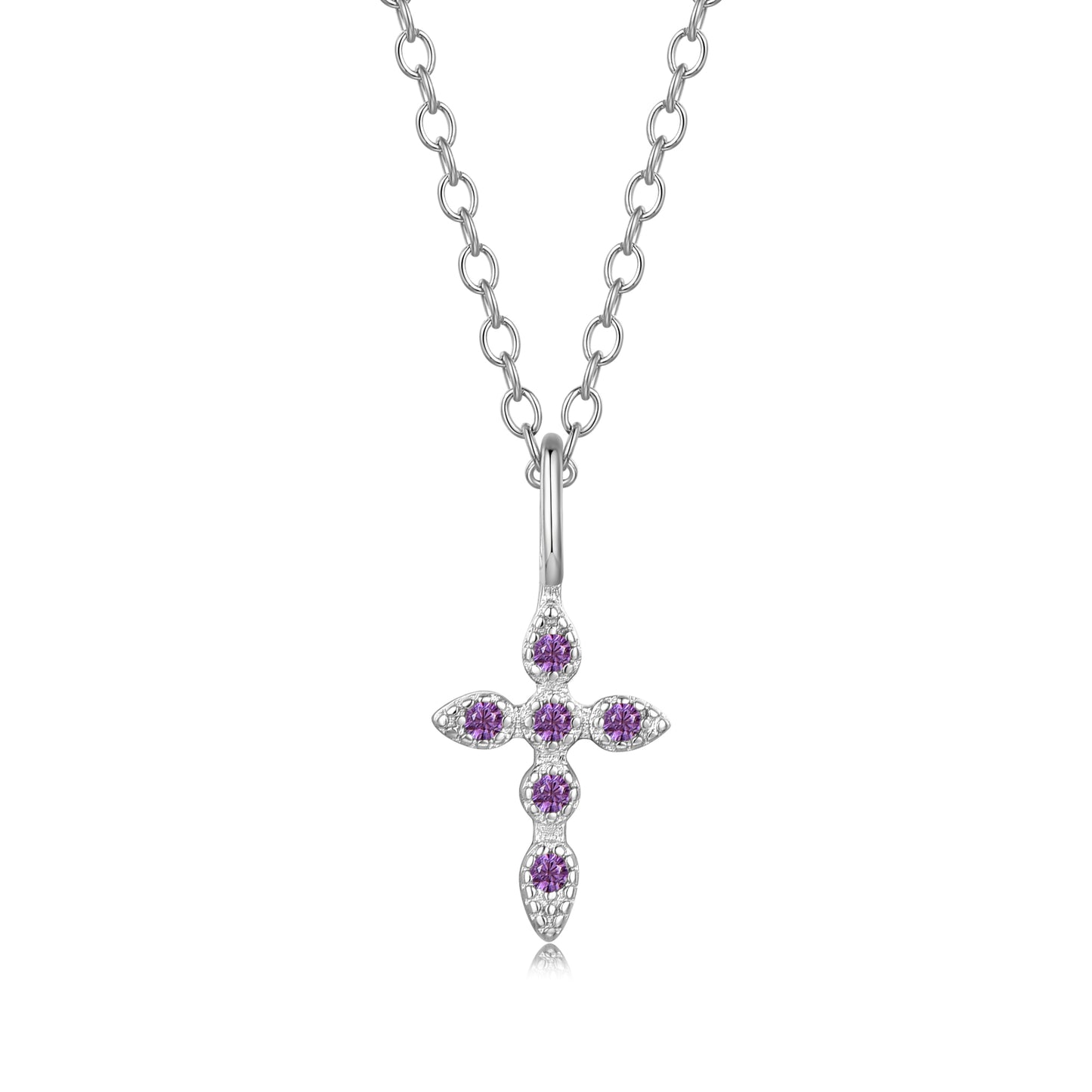 Heshpaws Birthstone Cross Necklace for Women Cubic Zirconia Pendant with Sparkle Christmas Birthday Gift for Mom Daughter Wife Choose Silver or Rose Gold