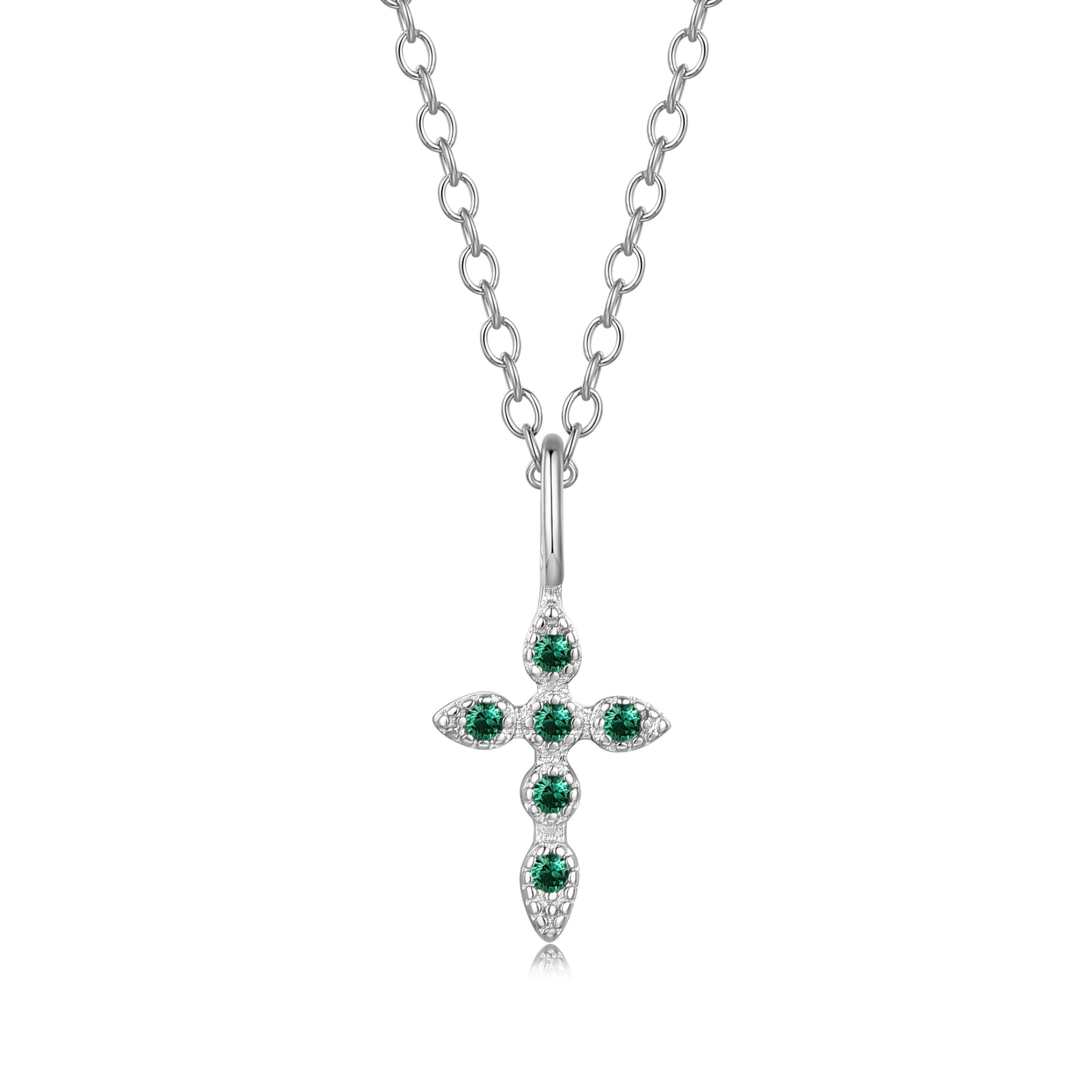 Heshpaws Birthstone Cross Necklace for Women Cubic Zirconia Pendant with Sparkle Christmas Birthday Gift for Mom Daughter Wife Choose Silver or Rose Gold
