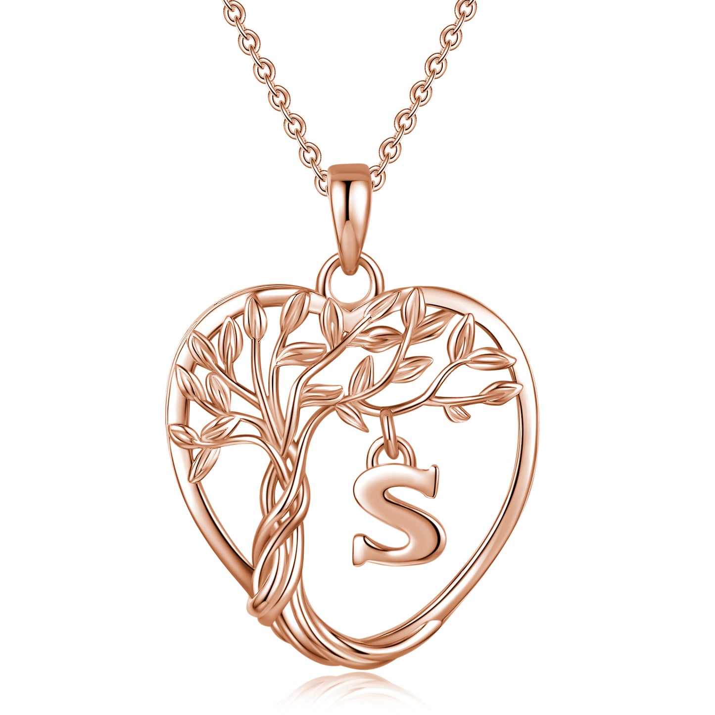 Heshpaws Heart Pendant Necklace Custom Initial Letter Tree Shaped Charm Pendant Jewelry for Women, Gift for Mom Daughter Wife