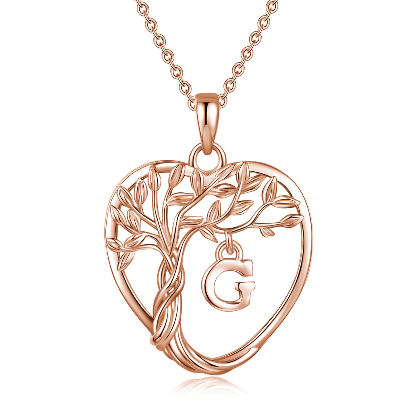 Heshpaws Heart Pendant Necklace Custom Initial Letter Tree Shaped Charm Pendant Jewelry for Women, Gift for Mom Daughter Wife