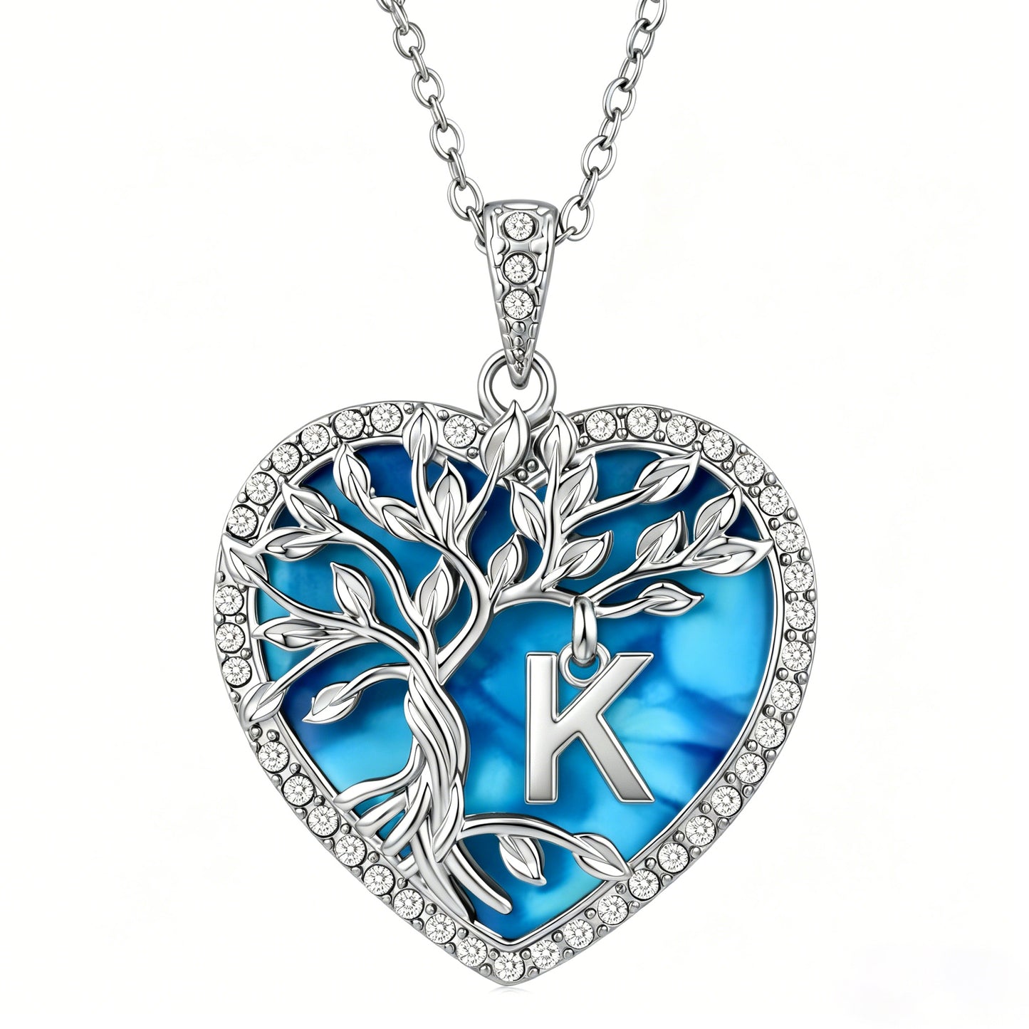Heshpaws Tree of Life Necklace for Women ，Heart Pendant with Initial Letter , A-Z Alphabet Jewelry for Women, Birthday Anniversary Gift