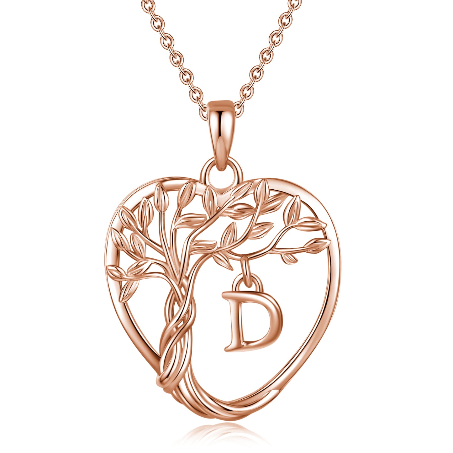 Heshpaws Heart Pendant Necklace Custom Initial Letter Tree Shaped Charm Pendant Jewelry for Women, Gift for Mom Daughter Wife