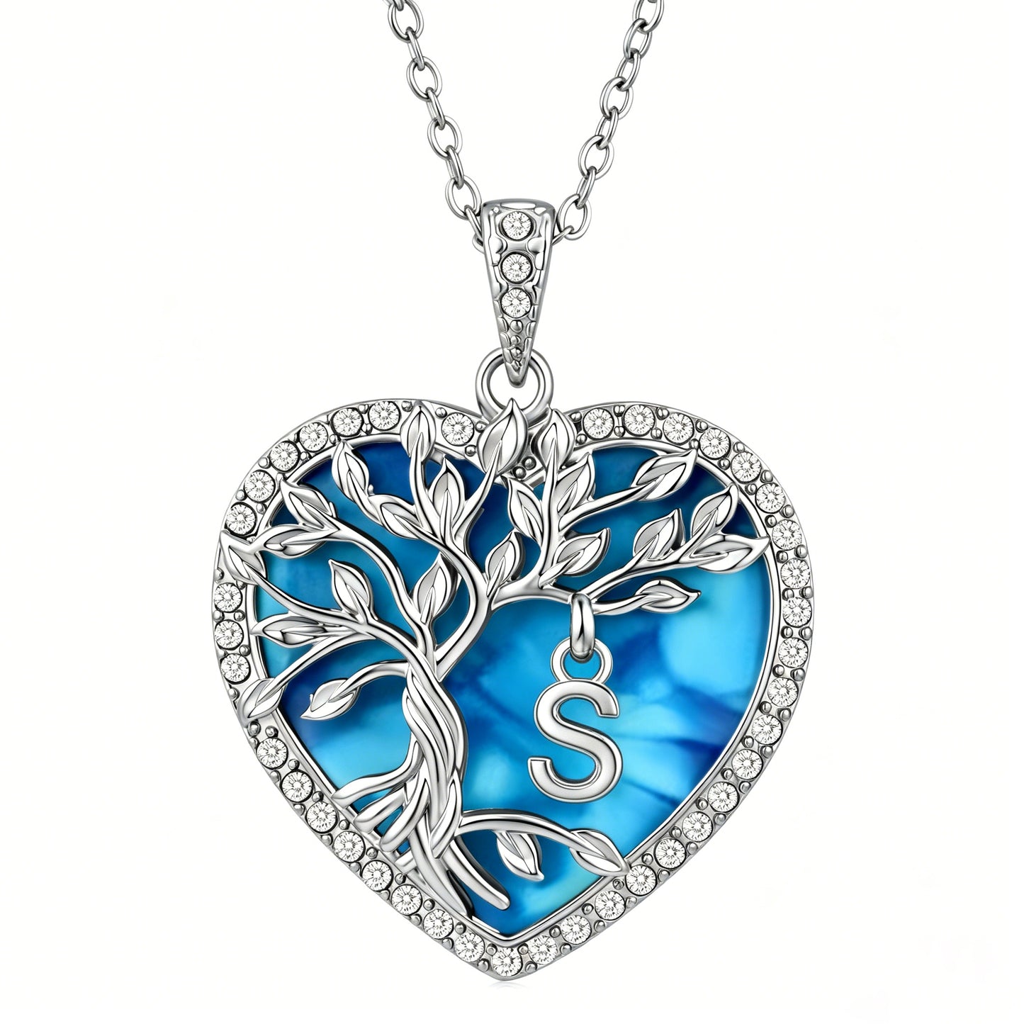 Heshpaws Tree of Life Necklace for Women ，Heart Pendant with Initial Letter , A-Z Alphabet Jewelry for Women, Birthday Anniversary Gift