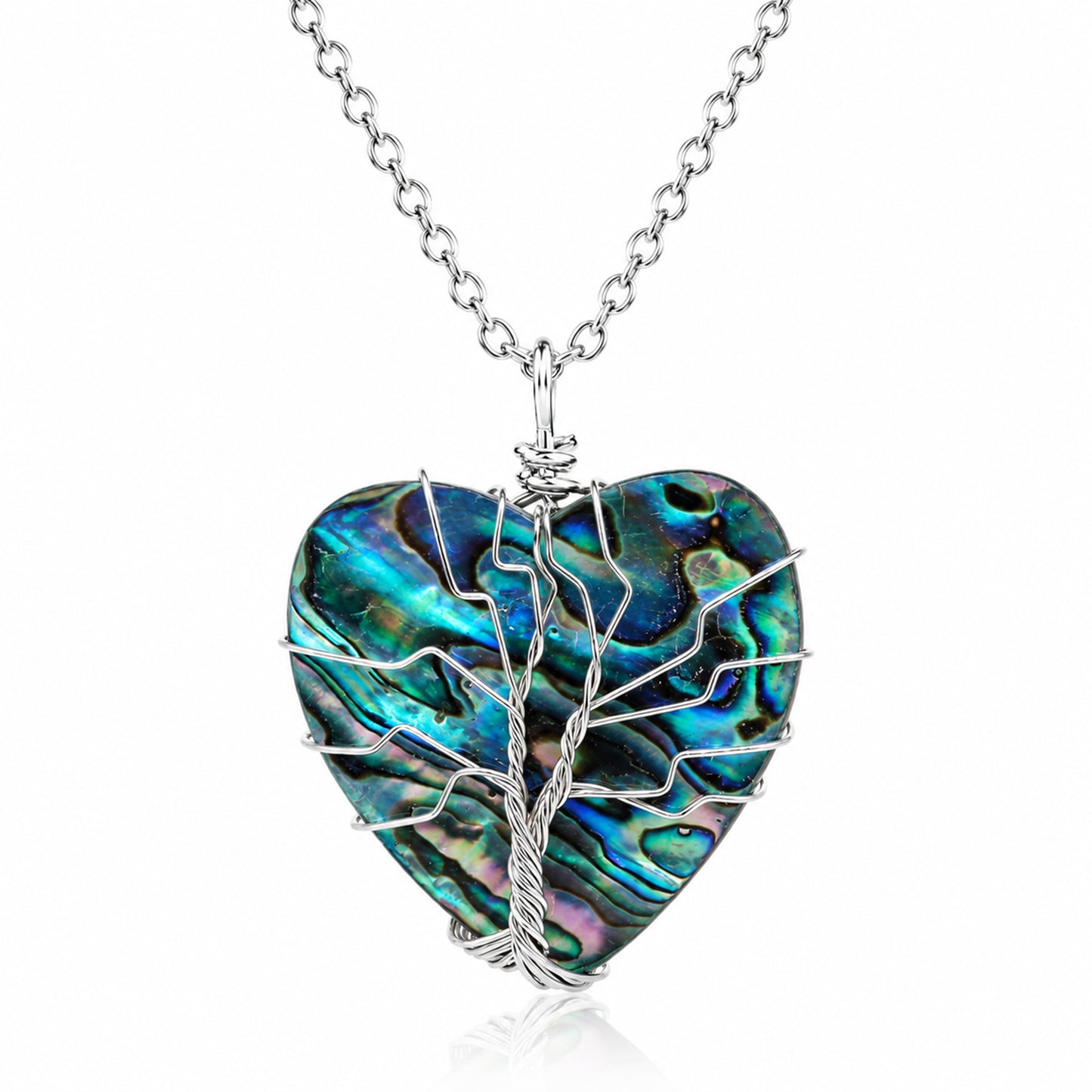 Heshpaws Birthstone Heart Pendant Necklace for Women, Wire Wrapped Stone Jewelry Gift for Her