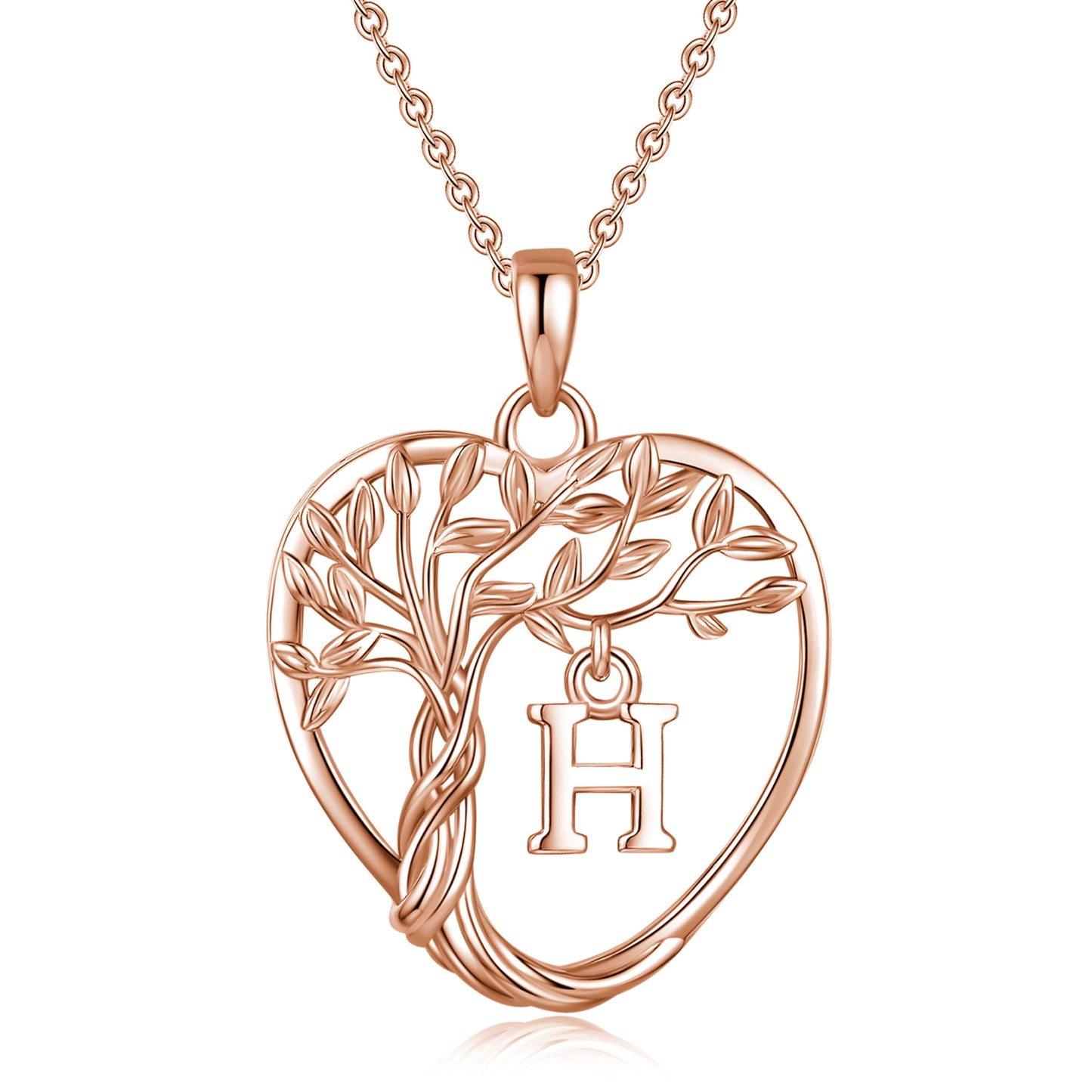 Heshpaws Heart Pendant Necklace Custom Initial Letter Tree Shaped Charm Pendant Jewelry for Women, Gift for Mom Daughter Wife