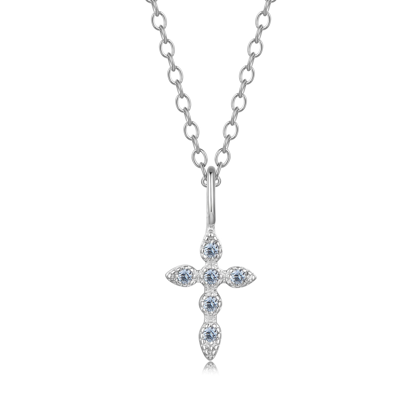 Heshpaws Birthstone Cross Necklace for Women Cubic Zirconia Pendant with Sparkle Christmas Birthday Gift for Mom Daughter Wife Choose Silver or Rose Gold