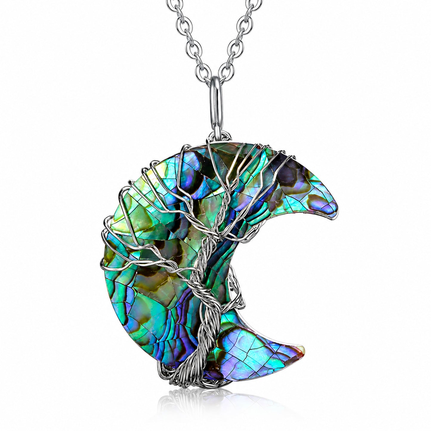 Heshpaws Handcrafted Crescent Moon Necklace for Women, 7 Color Natural Gemstone Pendant with Stainless Steel Chain, Christmas Birthday Anniversary Jewelry Gift