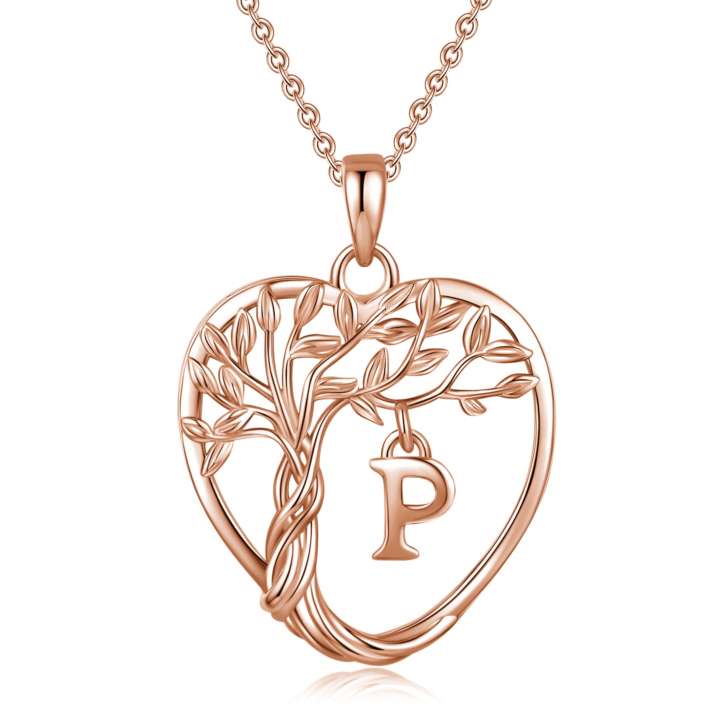 Heshpaws Heart Pendant Necklace Custom Initial Letter Tree Shaped Charm Pendant Jewelry for Women, Gift for Mom Daughter Wife