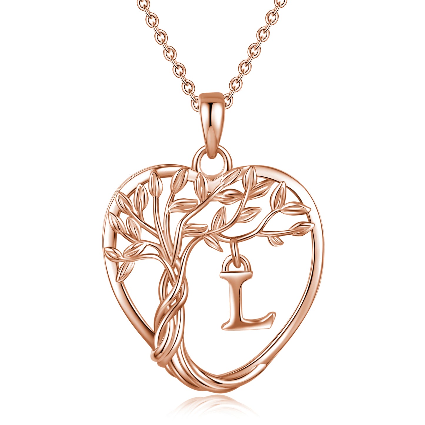 Heshpaws Heart Pendant Necklace Custom Initial Letter Tree Shaped Charm Pendant Jewelry for Women, Gift for Mom Daughter Wife