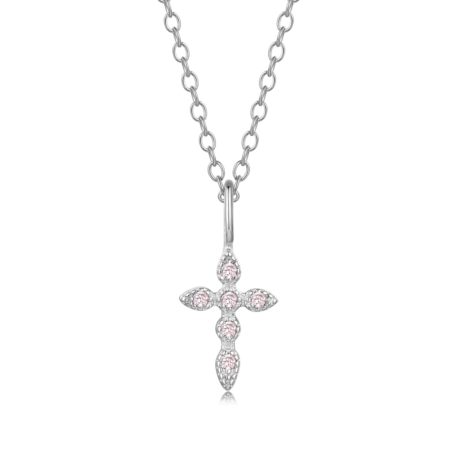 Heshpaws Birthstone Cross Necklace for Women Cubic Zirconia Pendant with Sparkle Christmas Birthday Gift for Mom Daughter Wife Choose Silver or Rose Gold