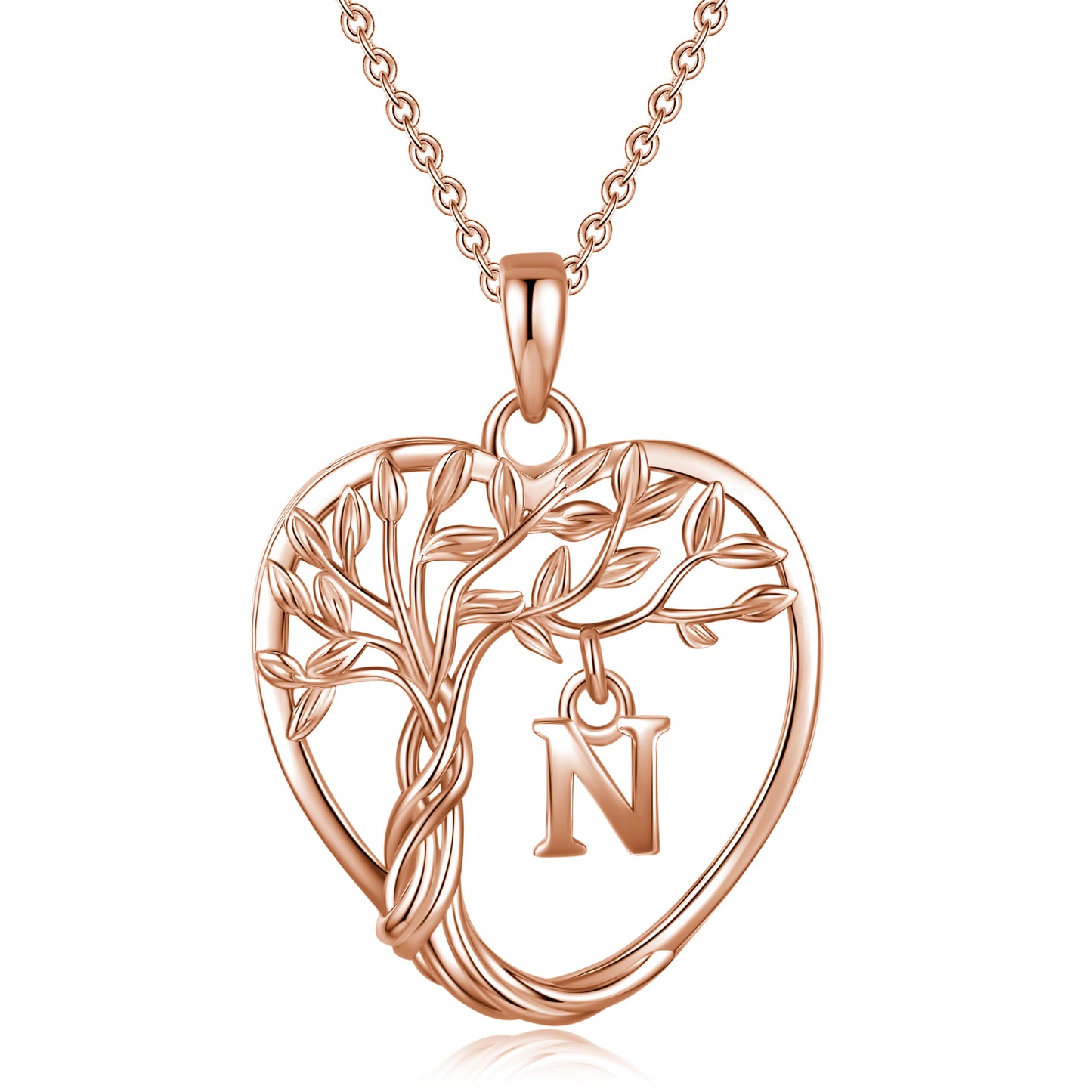 Heshpaws Heart Pendant Necklace Custom Initial Letter Tree Shaped Charm Pendant Jewelry for Women, Gift for Mom Daughter Wife
