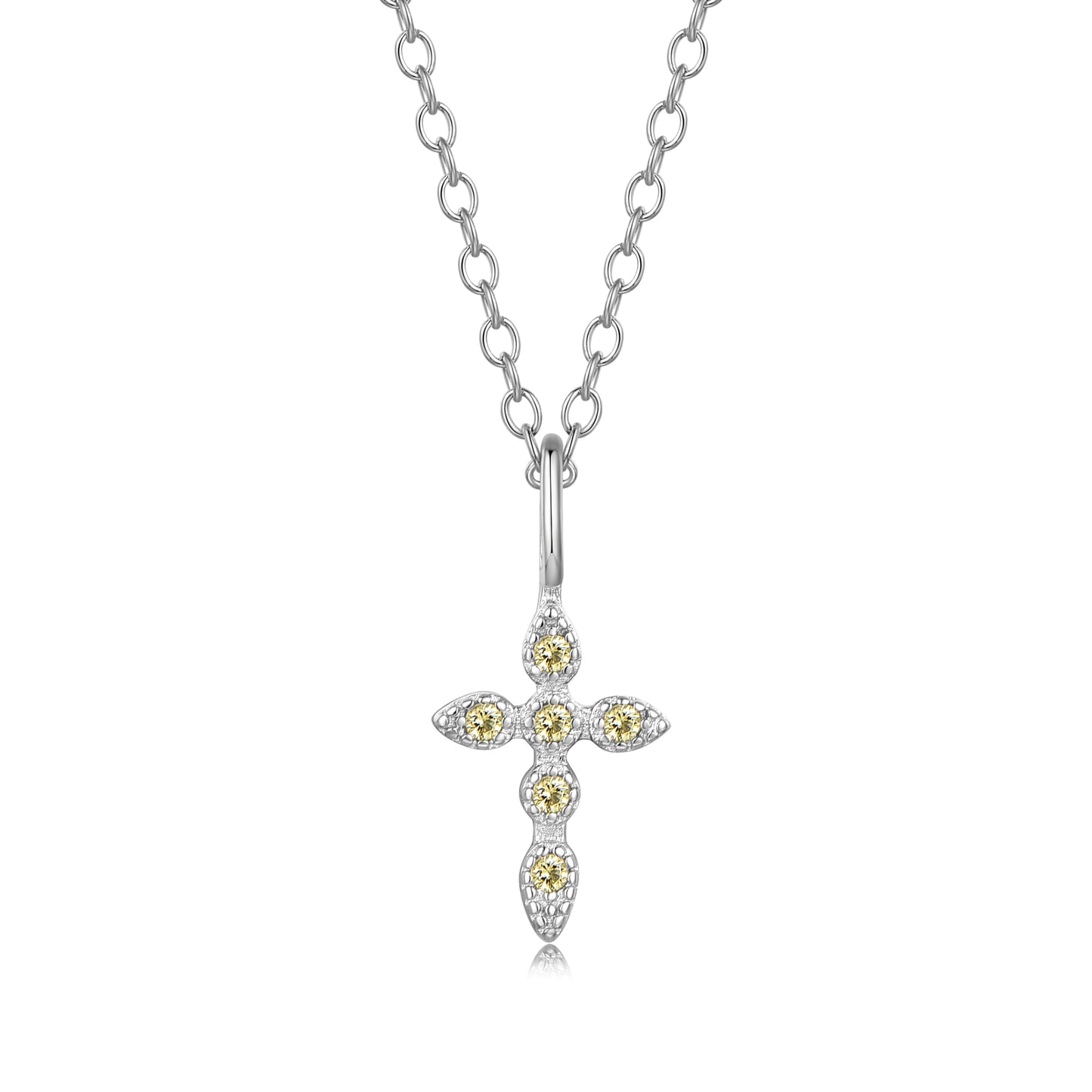 Heshpaws Birthstone Cross Necklace for Women Cubic Zirconia Pendant with Sparkle Christmas Birthday Gift for Mom Daughter Wife Choose Silver or Rose Gold