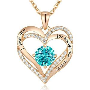 Love Pendant S925 Sterling Silver Necklaces for Women with Birthstone Zirconia, Christmas Birthday Anniversary Jewelry Gift for Women Wife Girls