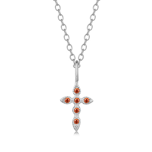 HESHPAWS S925 sterling silver cross necklace, Birthstone cross necklace for Women Cross Chain Jewelry Gifts