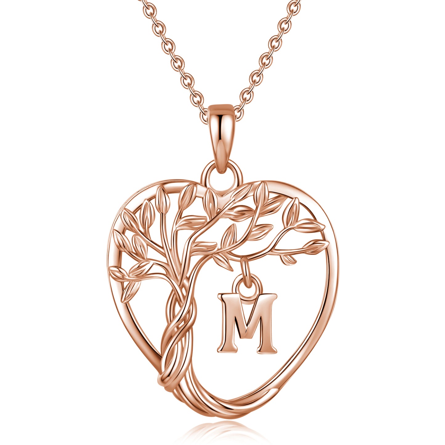 Heshpaws Heart Pendant Necklace Custom Initial Letter Tree Shaped Charm Pendant Jewelry for Women, Gift for Mom Daughter Wife