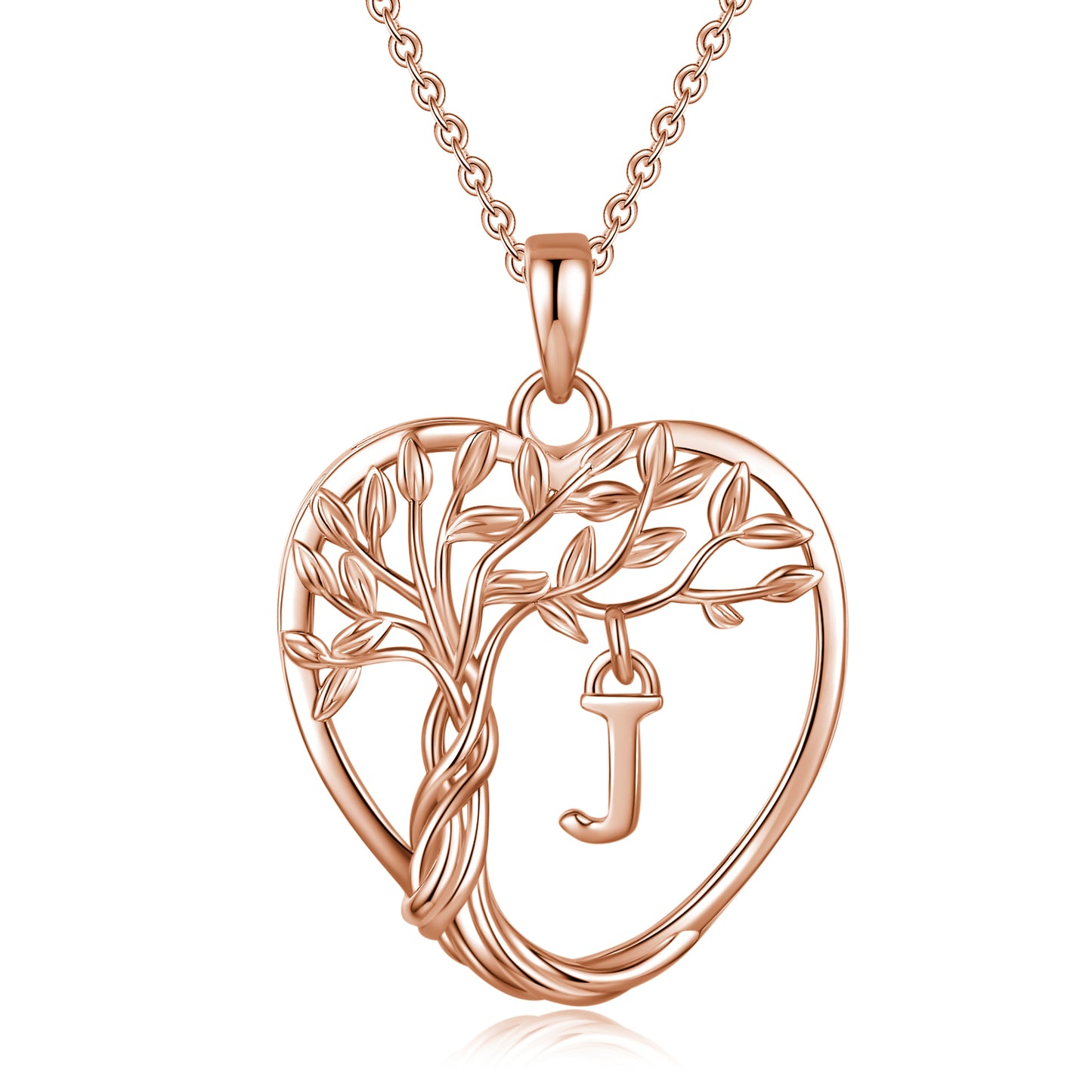 Heshpaws Heart Pendant Necklace Custom Initial Letter Tree Shaped Charm Pendant Jewelry for Women, Gift for Mom Daughter Wife
