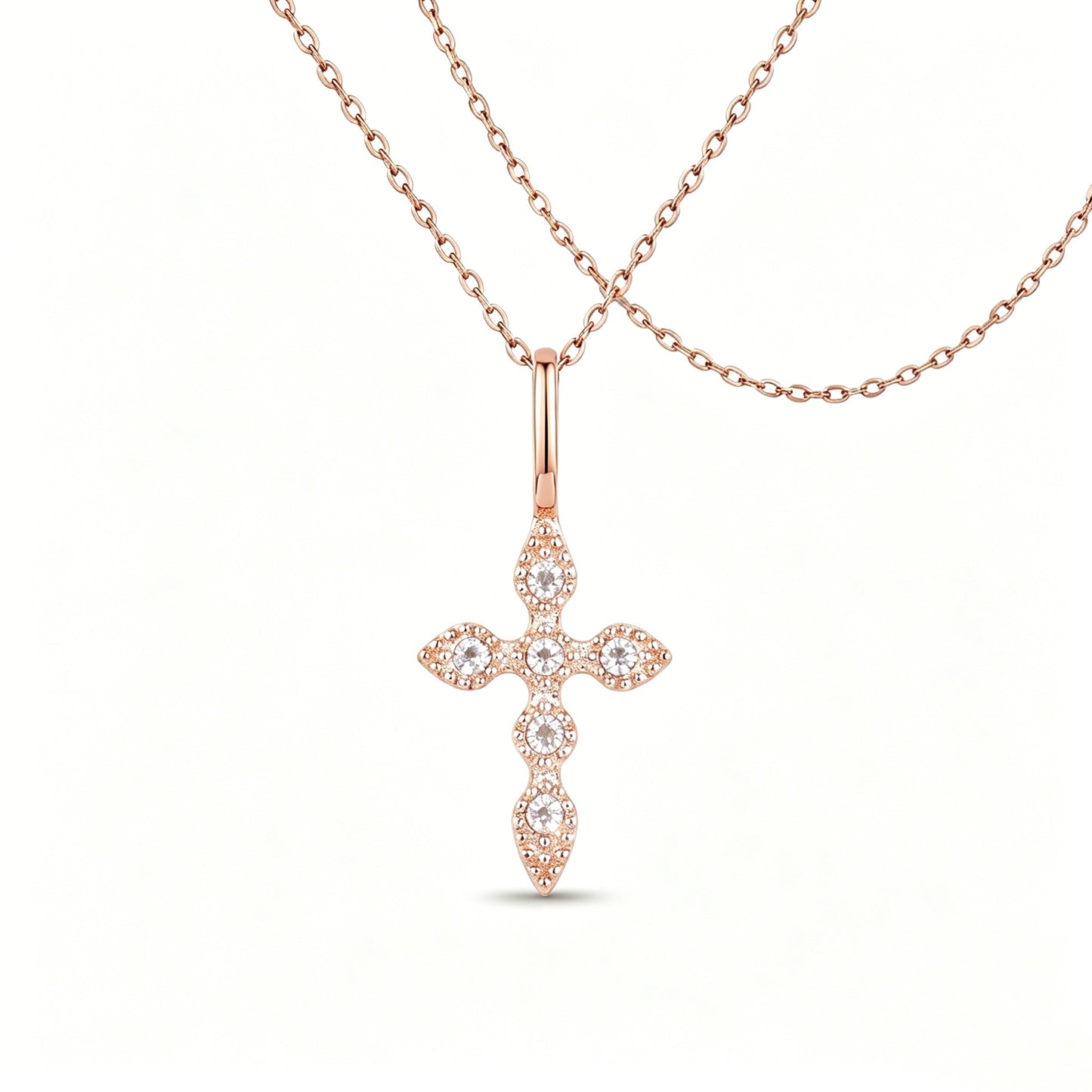 Heshpaws Birthstone Cross Necklace for Women Cubic Zirconia Pendant with Sparkle Christmas Birthday Gift for Mom Daughter Wife Choose Silver or Rose Gold