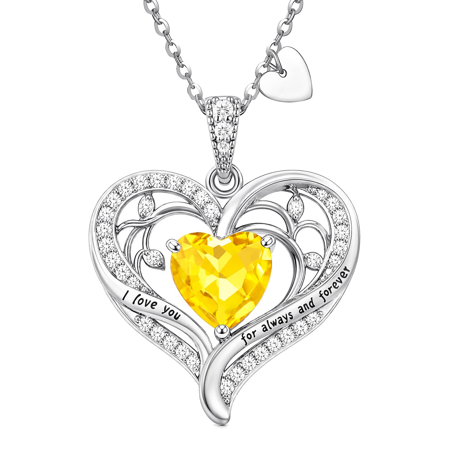HESHPAWS Love Pendant Necklaces for Women With Birthstone Zirconia, Christmas Birthday Anniversary Jewelry Gift for Women Wife