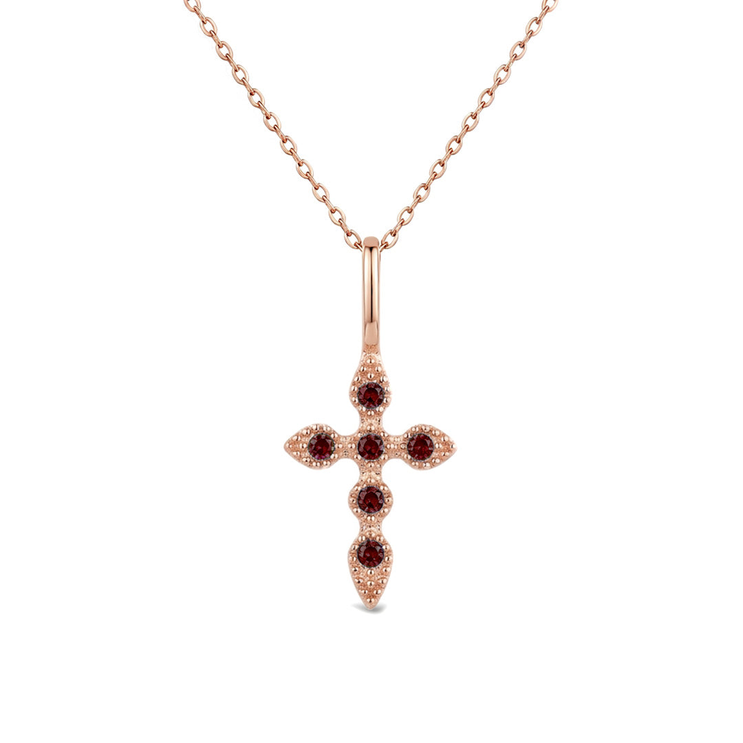 Heshpaws Birthstone Cross Necklace for Women Cubic Zirconia Pendant with Sparkle Christmas Birthday Gift for Mom Daughter Wife Choose Silver or Rose Gold