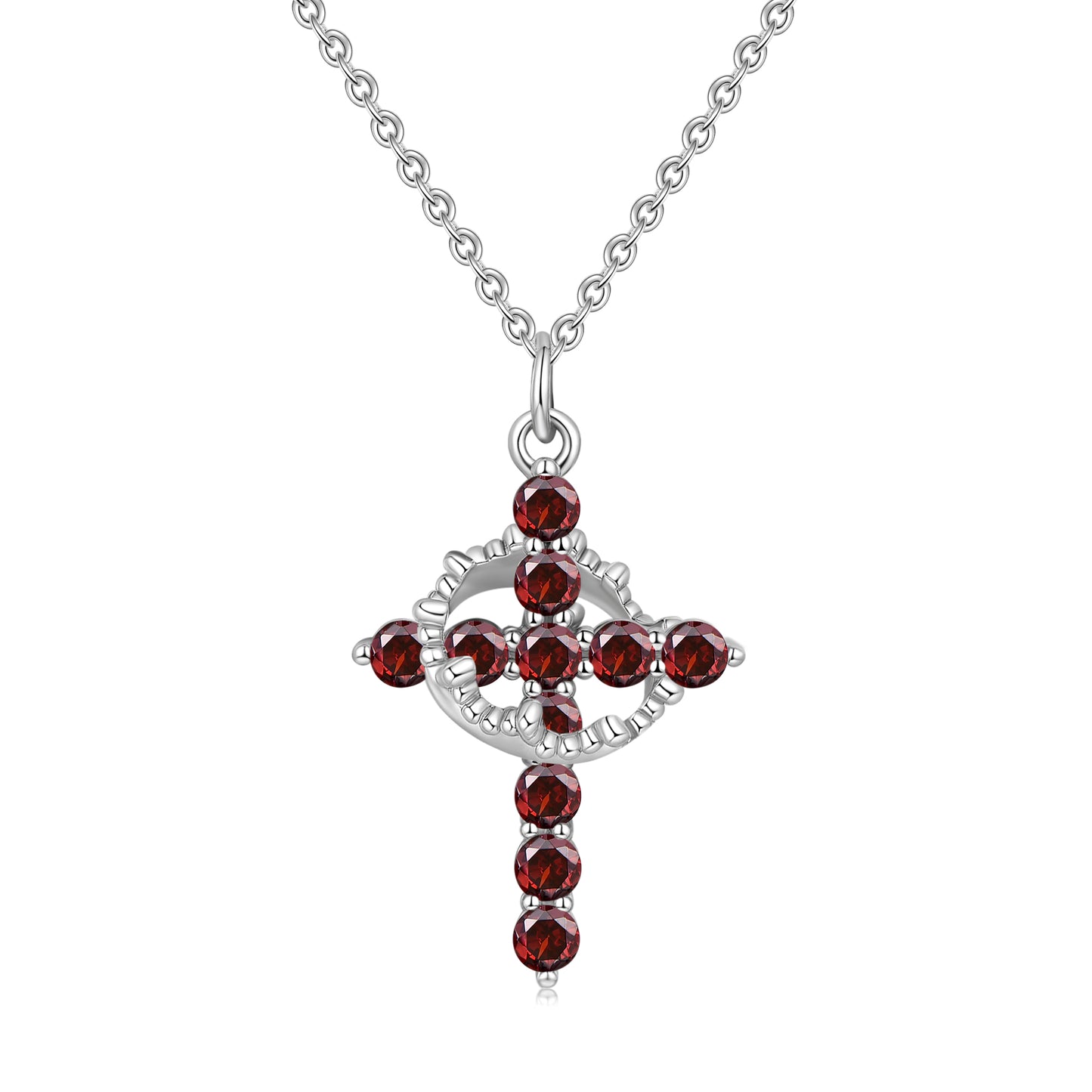 HESHPAWS S925 sterling silver cross rotating crown necklace, Birthstone cross necklace for Women Cross Chain Jewelry Gifts