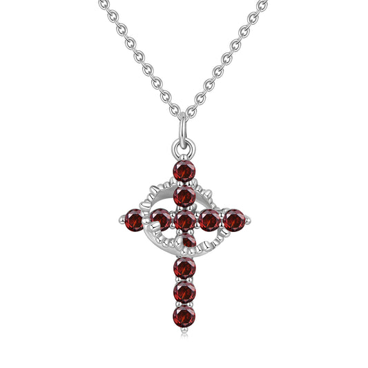 HESHPAWS S925 sterling silver cross rotating crown necklace, Birthstone cross necklace for Women Cross Chain Jewelry Gifts