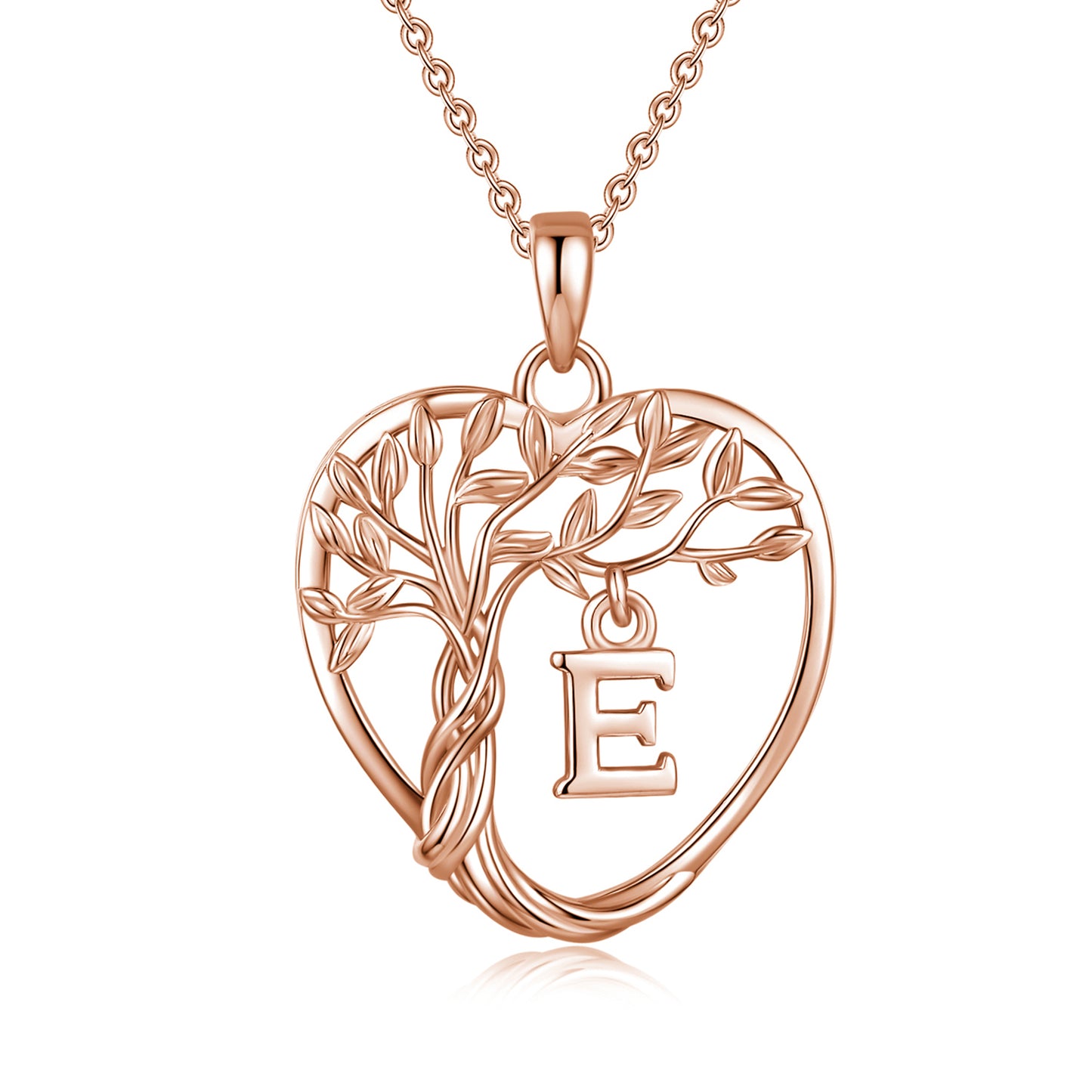 Heshpaws Heart Pendant Necklace Custom Initial Letter Tree Shaped Charm Pendant Jewelry for Women, Gift for Mom Daughter Wife