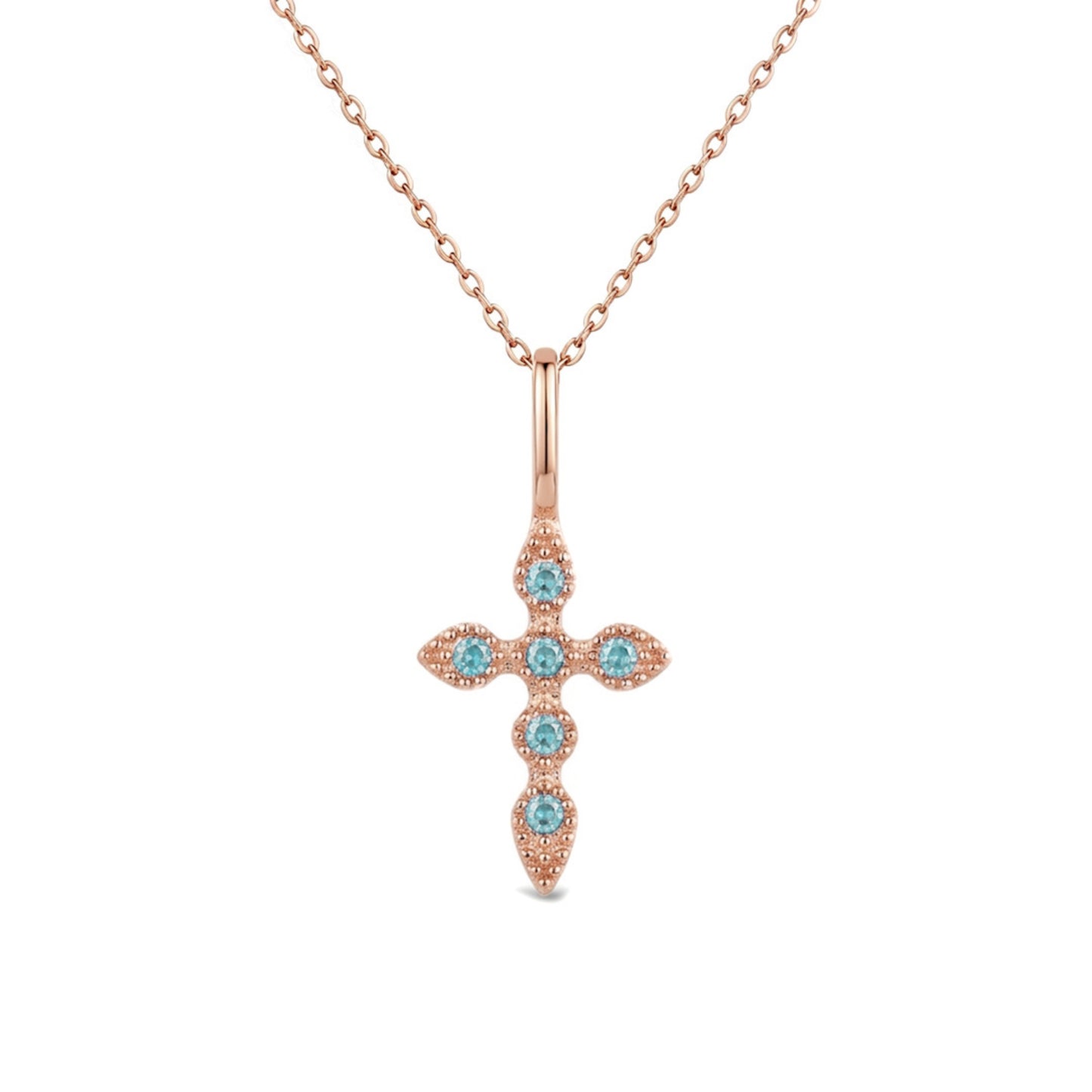 Heshpaws Birthstone Cross Necklace for Women Cubic Zirconia Pendant with Sparkle Christmas Birthday Gift for Mom Daughter Wife Choose Silver or Rose Gold