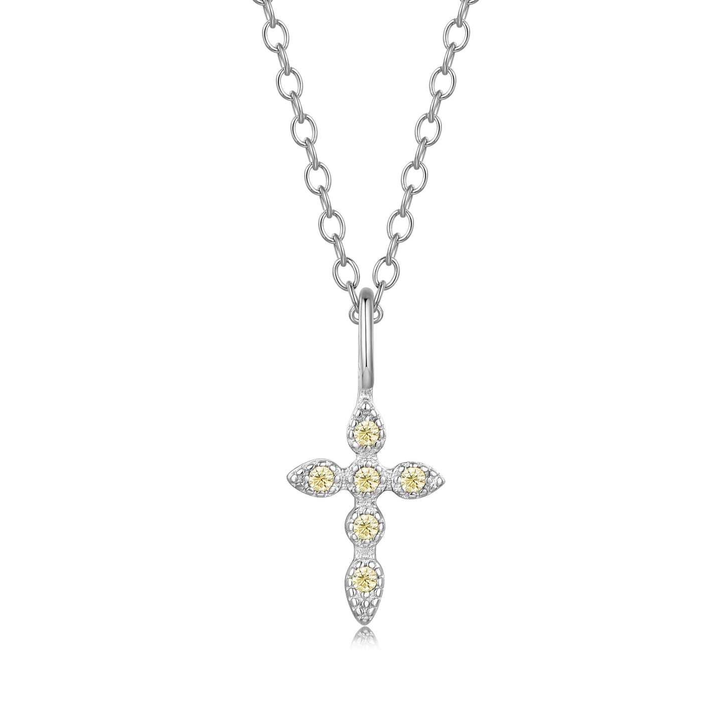 Heshpaws Birthstone Cross Necklace for Women Cubic Zirconia Pendant with Sparkle Christmas Birthday Gift for Mom Daughter Wife Choose Silver or Rose Gold