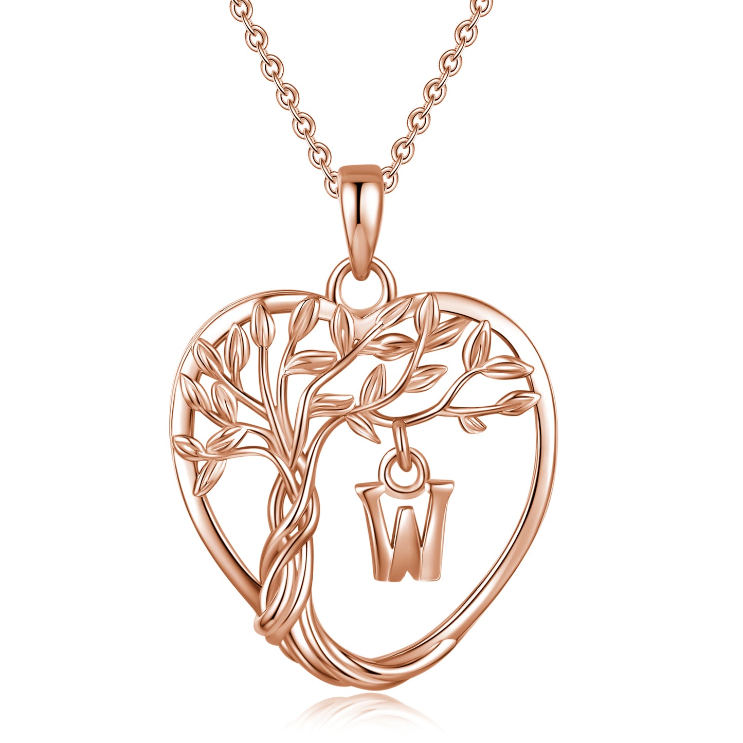 Heshpaws Heart Pendant Necklace Custom Initial Letter Tree Shaped Charm Pendant Jewelry for Women, Gift for Mom Daughter Wife