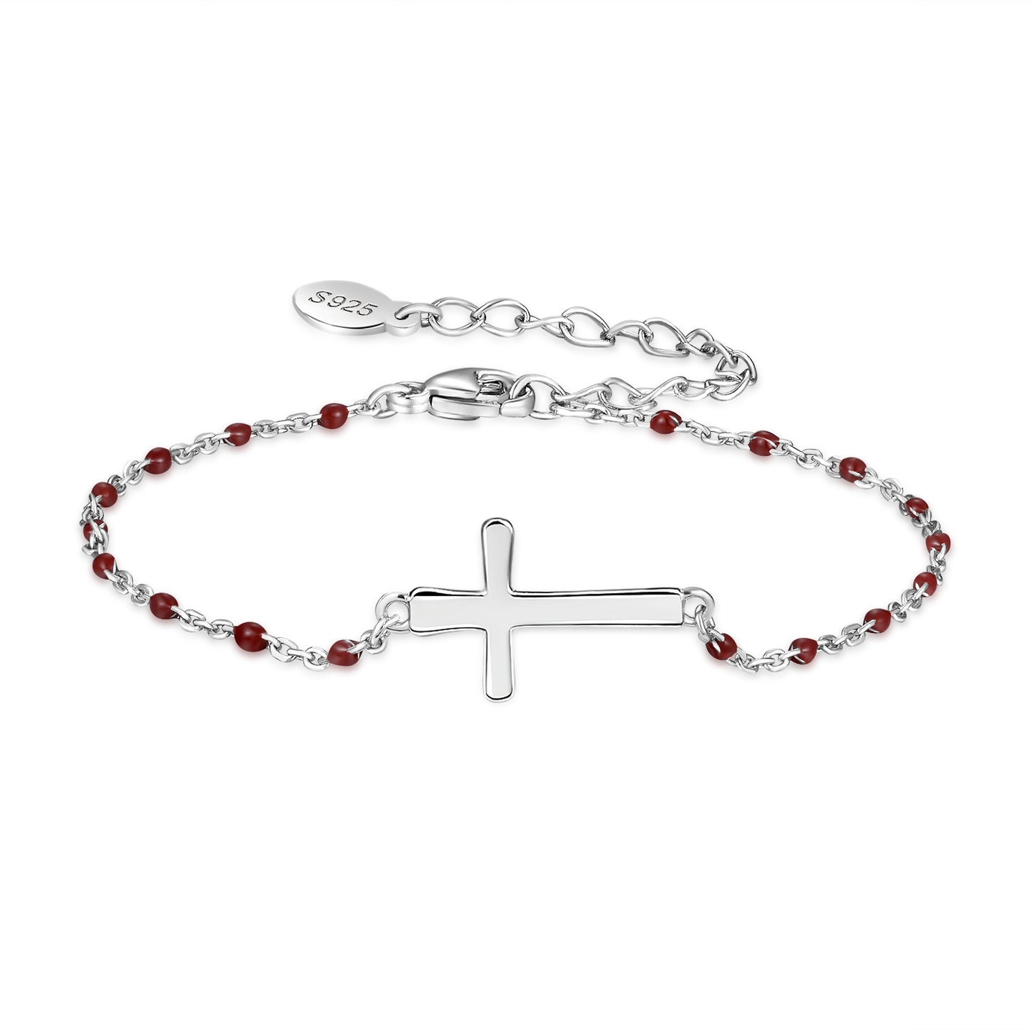 HESHPAWS S925 Sterling Silver Birthstone Cross Bracelet for Women ,Adjustable Religious Cross Bracelet Gift for Women （with Gift Box)