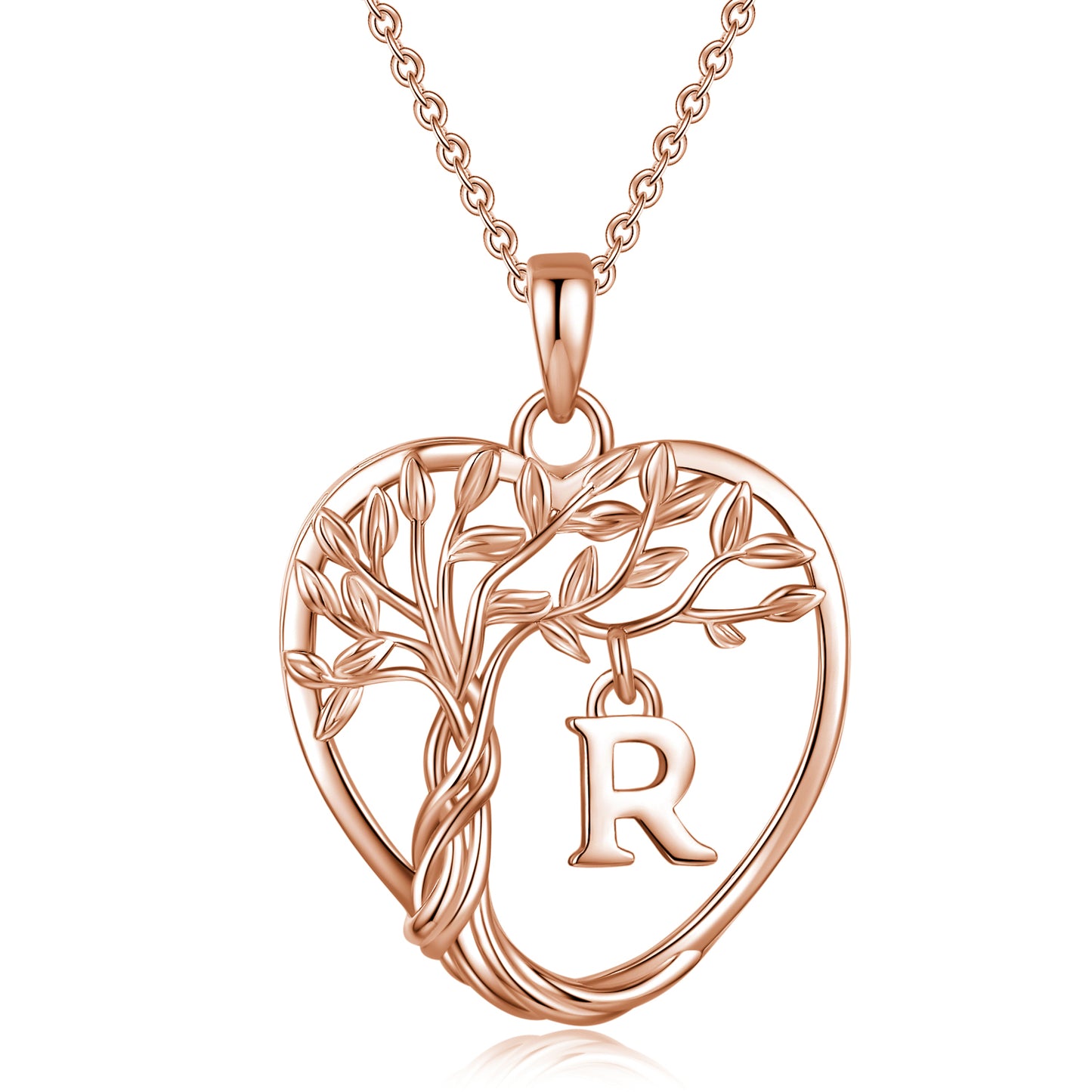 Heshpaws Heart Pendant Necklace Custom Initial Letter Tree Shaped Charm Pendant Jewelry for Women, Gift for Mom Daughter Wife