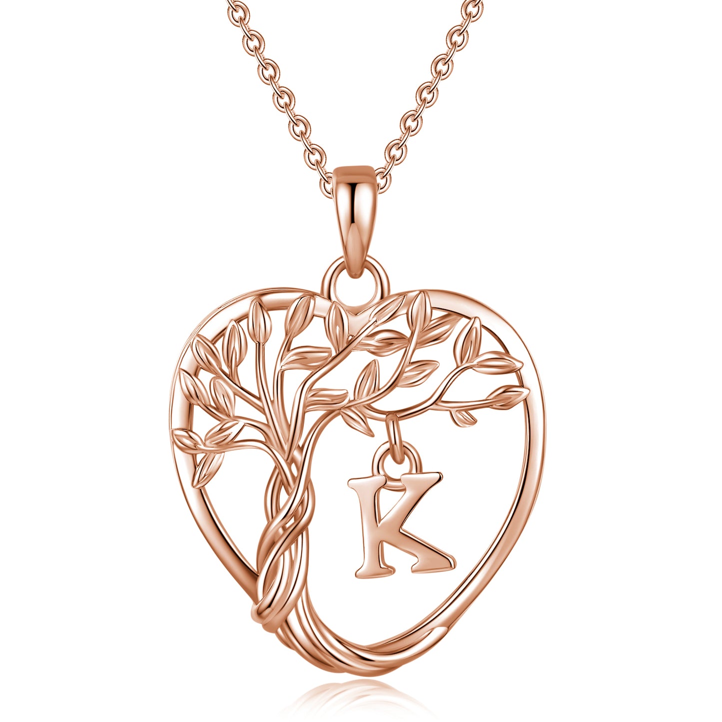 Heshpaws Heart Pendant Necklace Custom Initial Letter Tree Shaped Charm Pendant Jewelry for Women, Gift for Mom Daughter Wife
