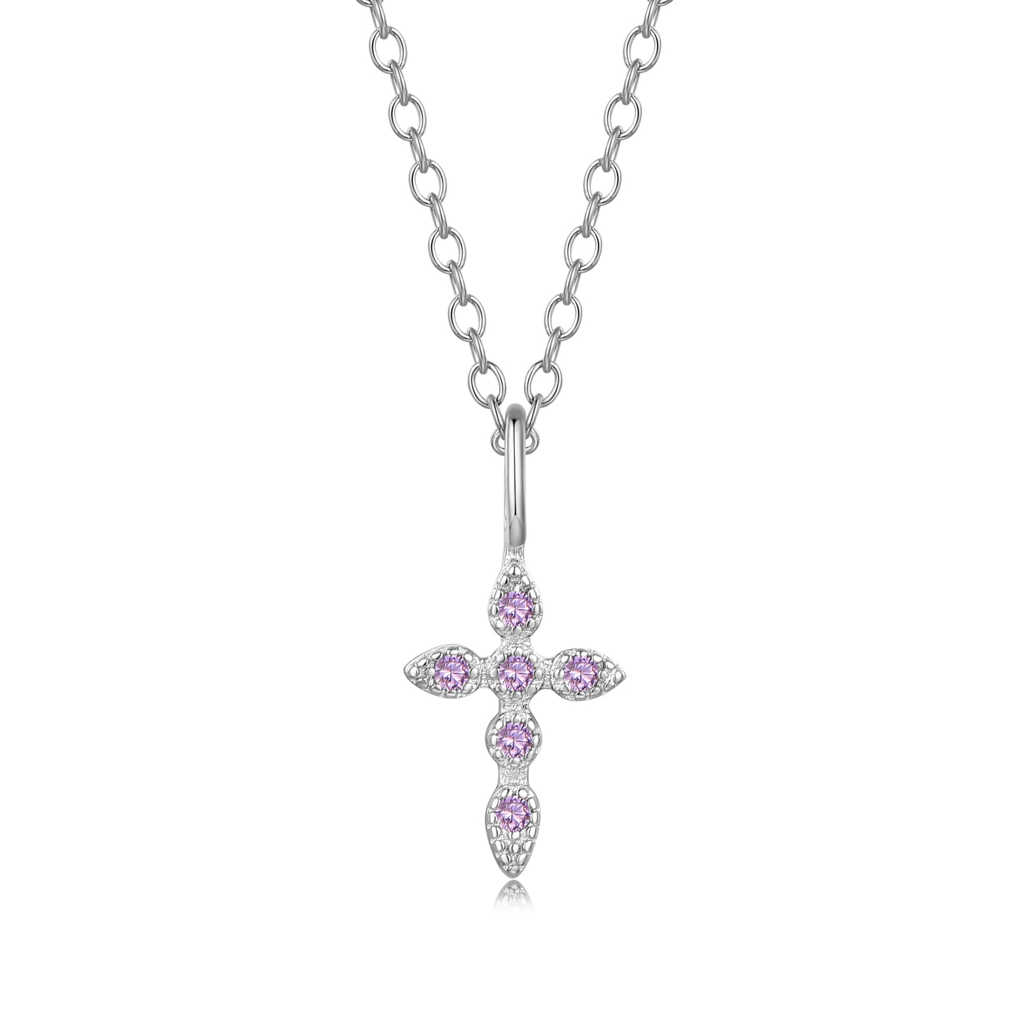 Heshpaws Birthstone Cross Necklace for Women Cubic Zirconia Pendant with Sparkle Christmas Birthday Gift for Mom Daughter Wife Choose Silver or Rose Gold