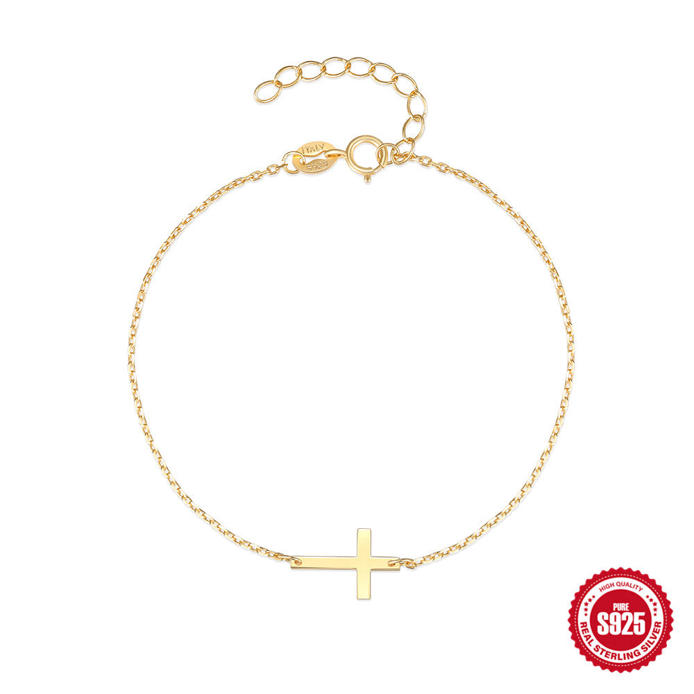 Cross Bracelet/Anklet for Women S925 Sterling Silver Adjustable Cross Faith Bracelet Anklet Religious Cross Jewelry Confirmation Gift for Women Girls