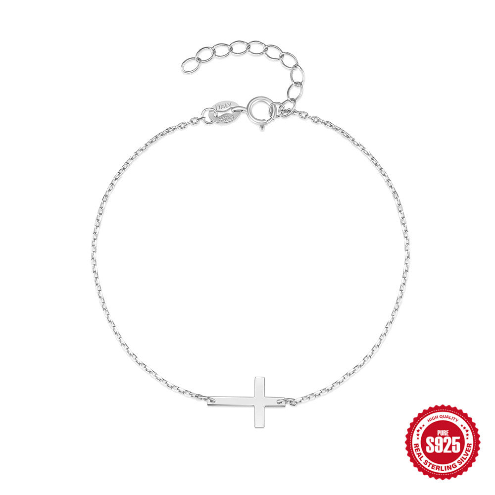 Cross Bracelet/Anklet for Women S925 Sterling Silver Adjustable Cross Faith Bracelet Anklet Religious Cross Jewelry Confirmation Gift for Women Girls