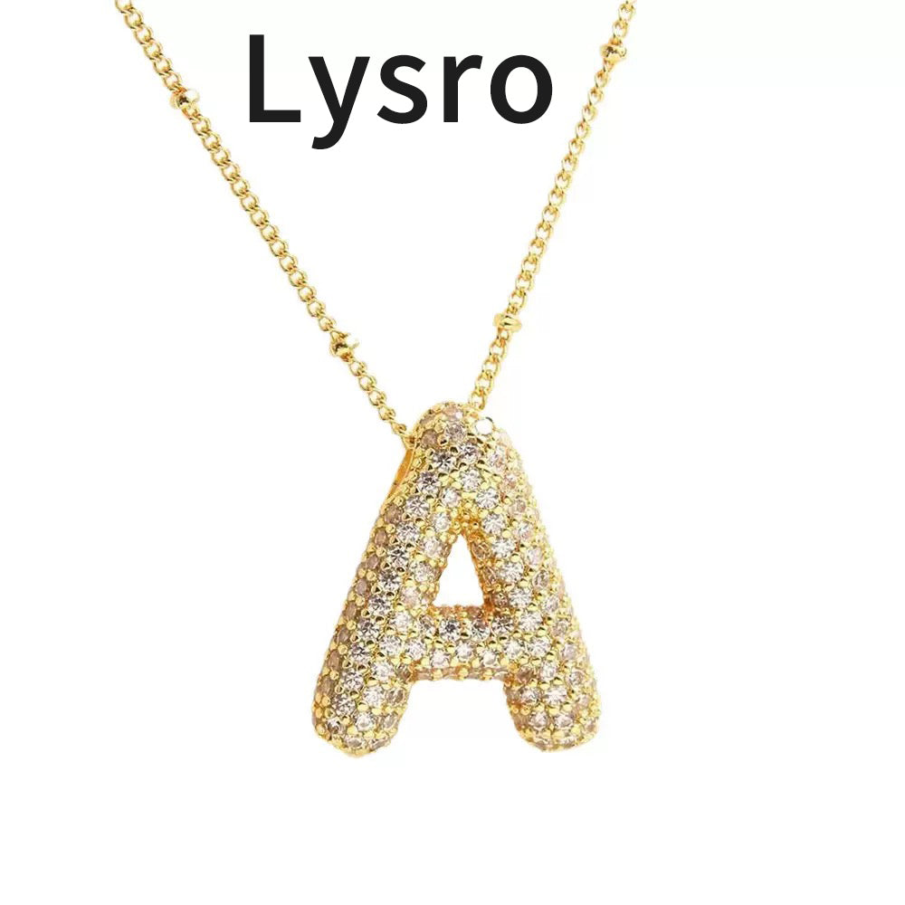 Lysro   A-Z Bubble Letter Necklace Gold Rhinestone Letter Pendant Chain Layering Necklaces