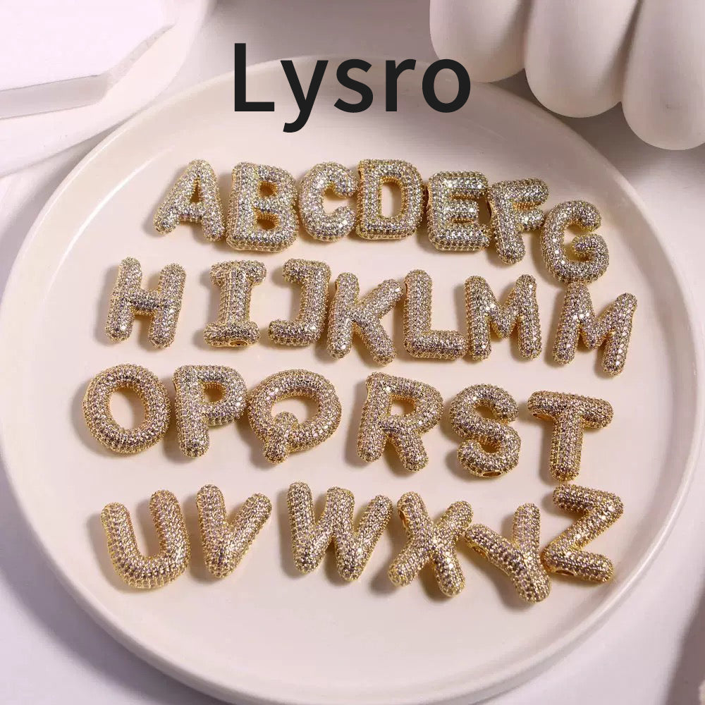 Lysro   A-Z Bubble Letter Necklace Gold Rhinestone Letter Pendant Chain Layering Necklaces